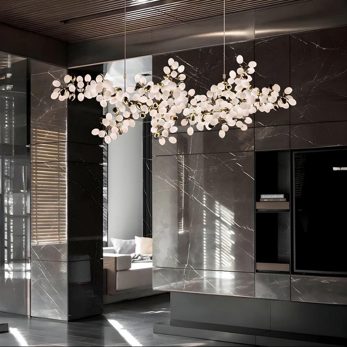 Branching Floral Chandelier – Sculptural Crystal LED Lighting
