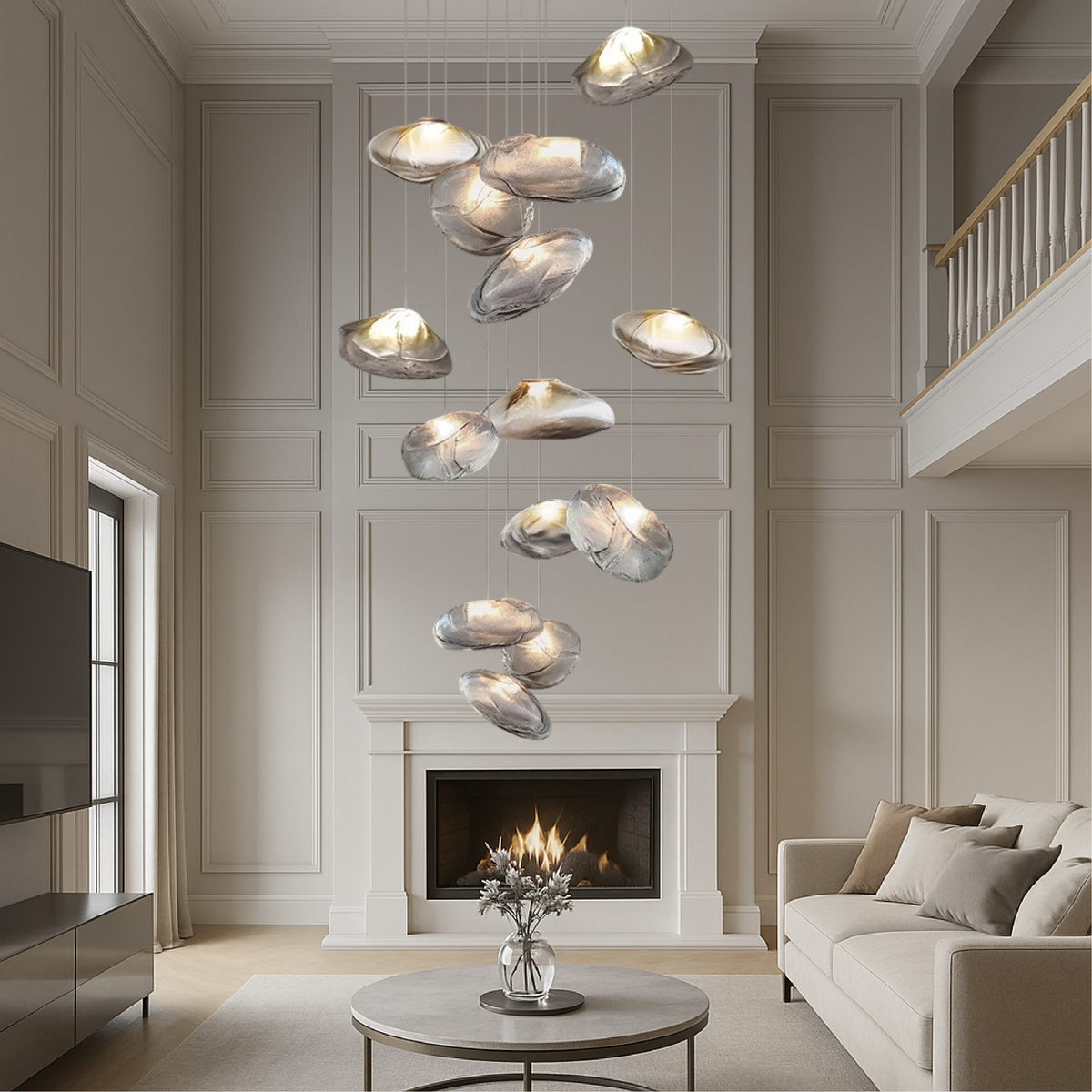 Modern Glass Staircase Chandelier – Cascading LED Pendant Lighting