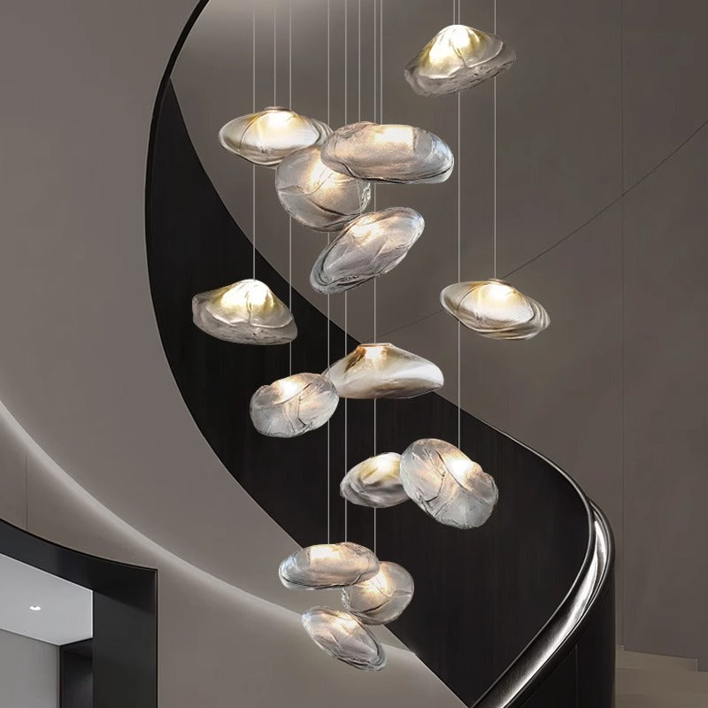 Modern Glass Staircase Chandelier – Cascading LED Pendant Lighting
