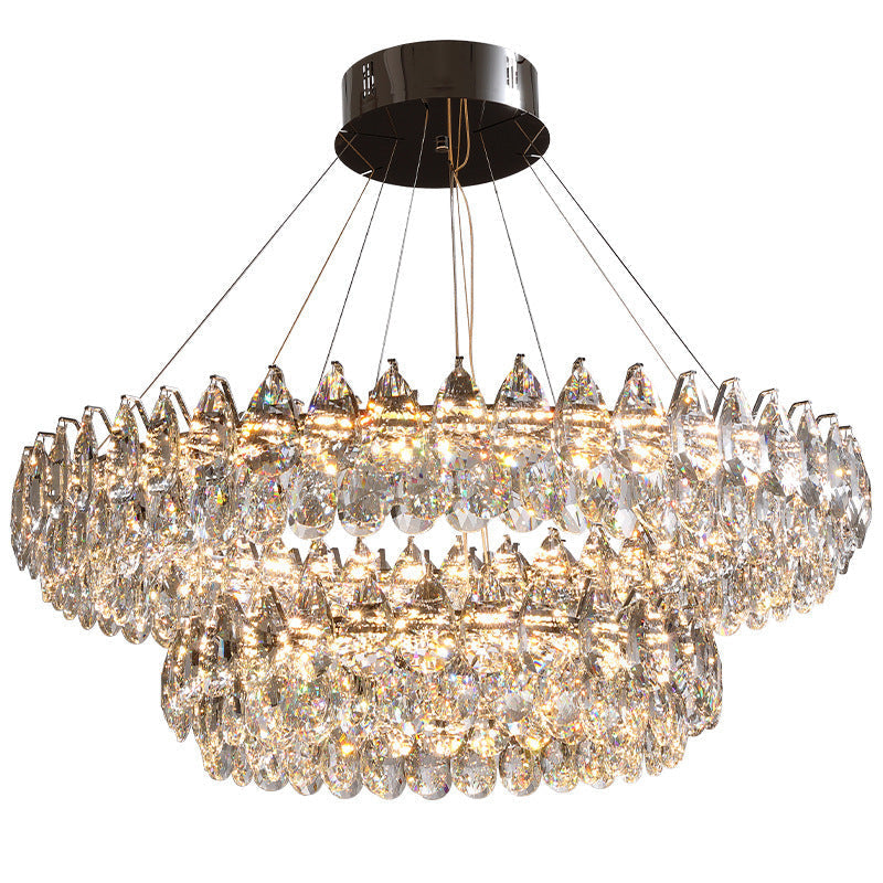 Tiered Crystal Ring Chandelier – Elegant LED Hanging Lighting