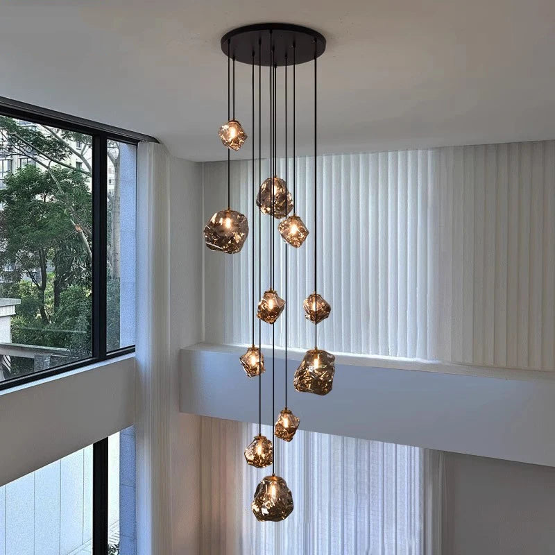 Nordic Villa Staircase Chandelier – Modern Glass Pendant Lighting