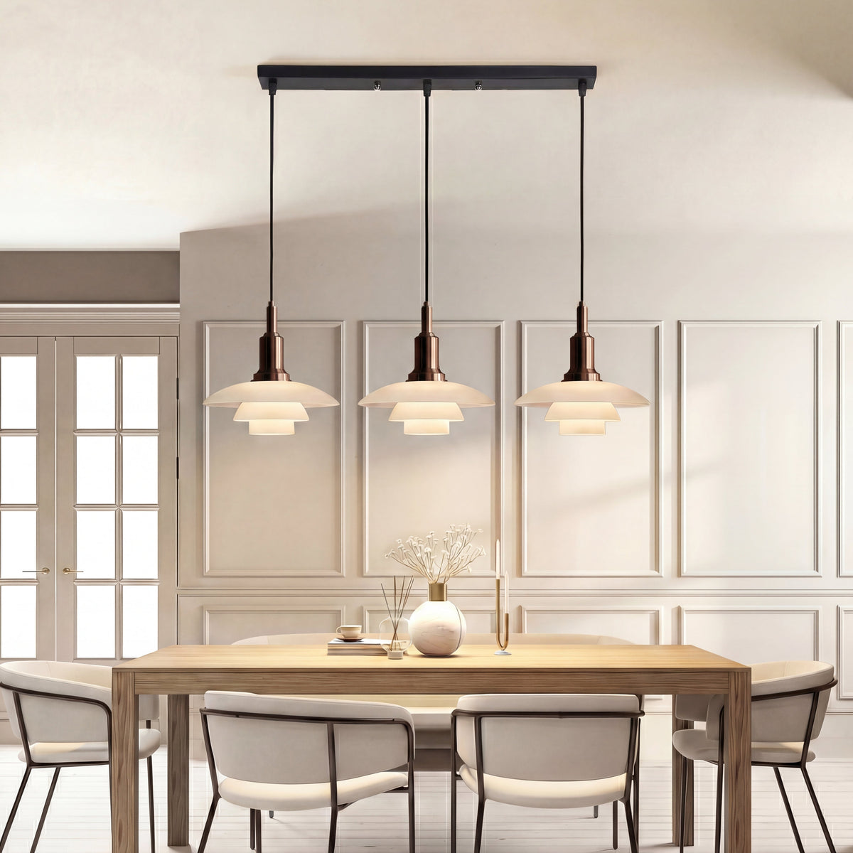 2/3-Head Danish Pendant Light – Modern Layered Glass Lighting