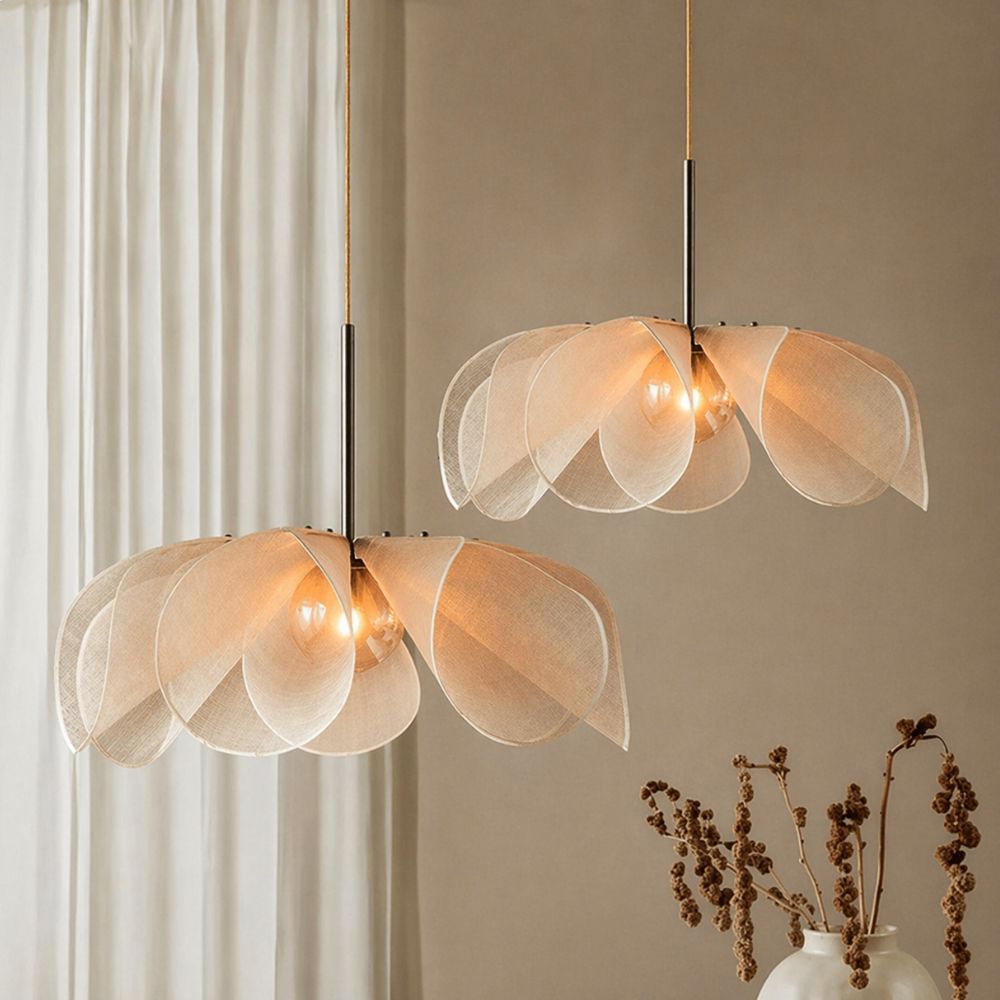 Vintage Fabric Pendant Light – Elegant Floral Inspired Hanging Lighting