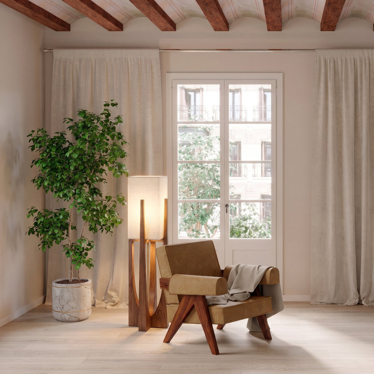 Japanese Style Wabi Sabi Floor Lamp – Minimalist Wooden Lighting