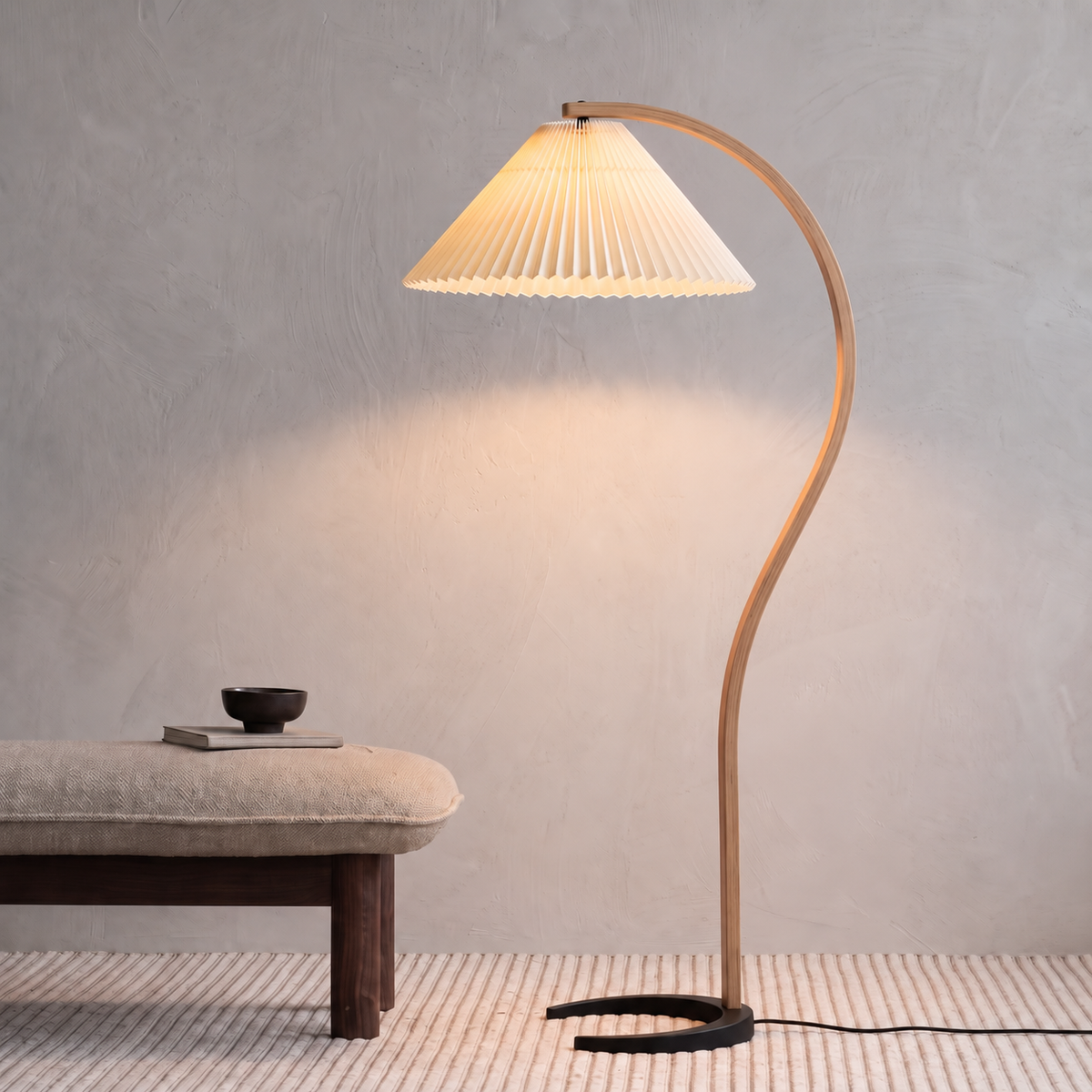Caprani Floor Lamp – Scandinavian Curved Wood Lighting