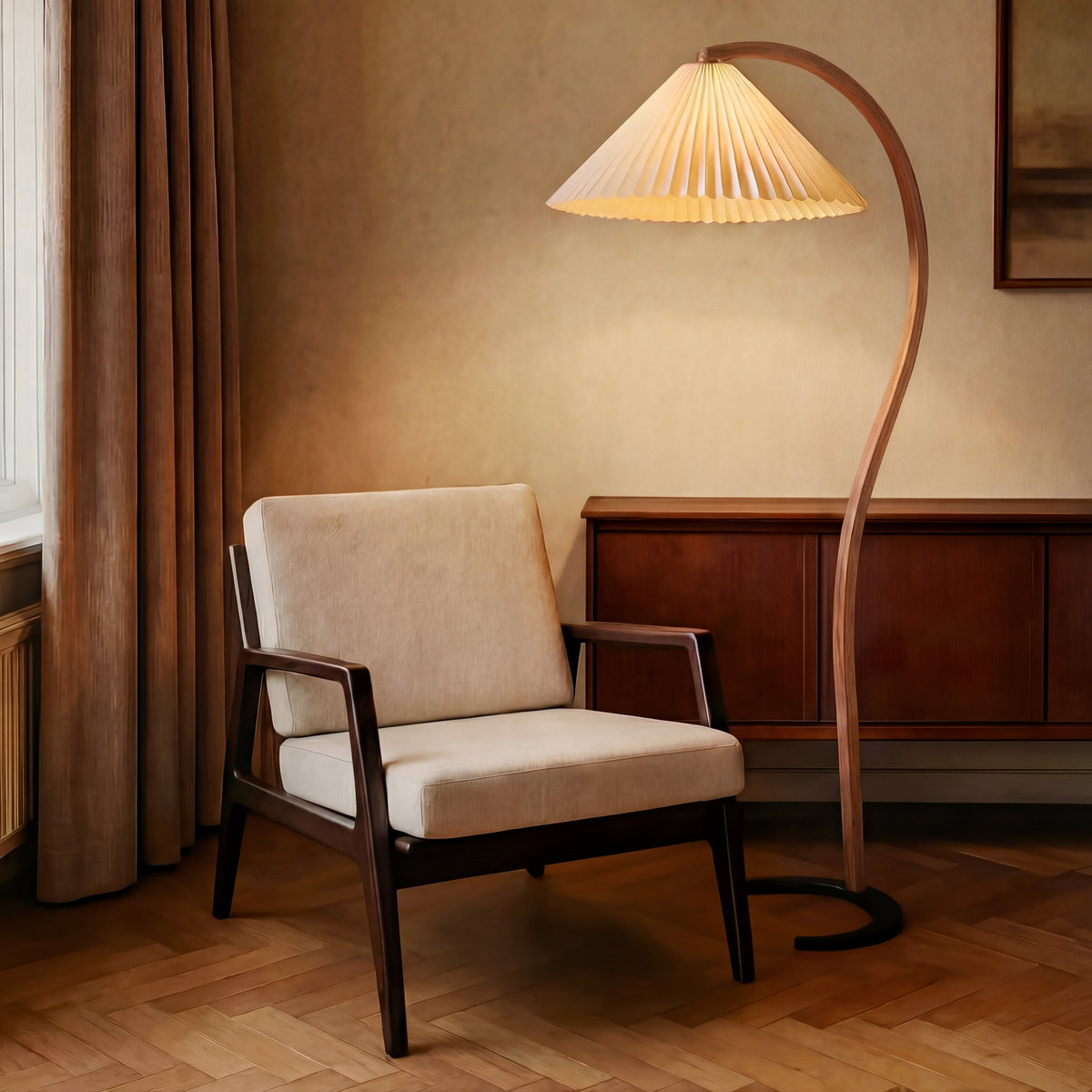 Caprani Floor Lamp – Scandinavian Curved Wood Lighting