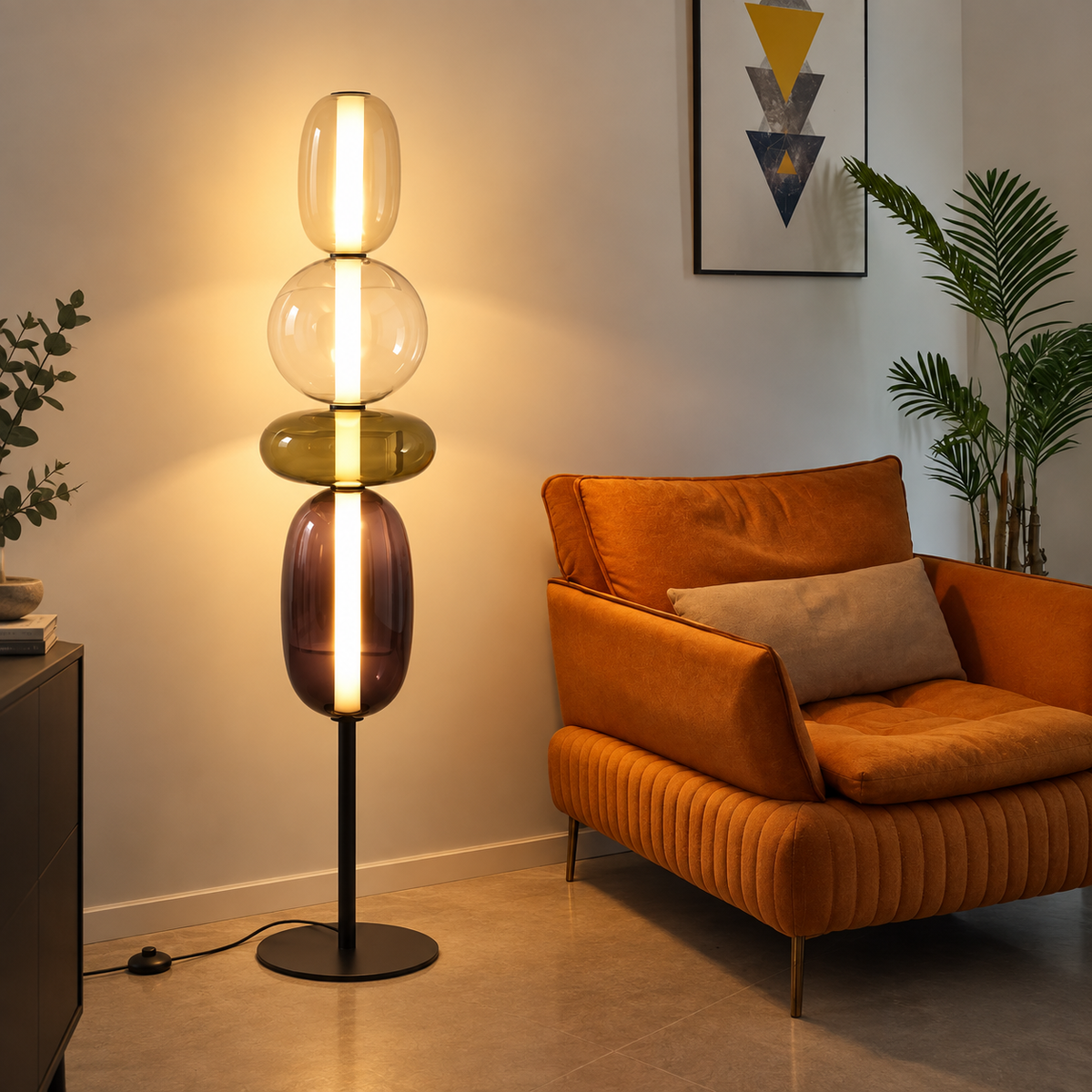 Colorful Stacked Glass Floor Lamp – Sculptural LED Lighting