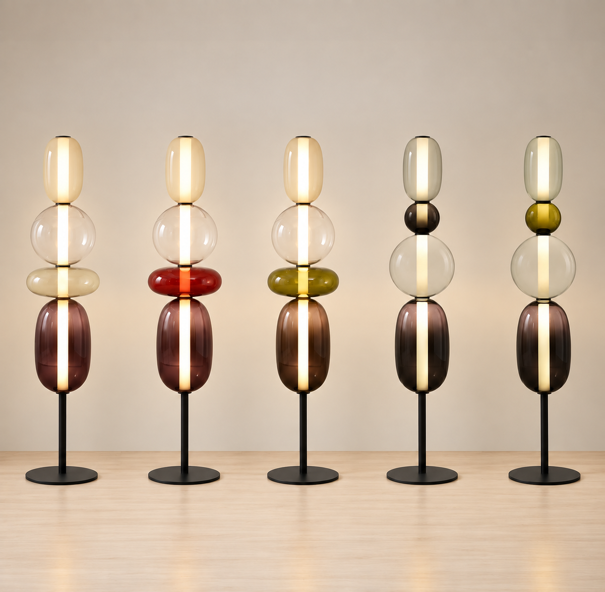 Colorful Stacked Glass Floor Lamp – Sculptural LED Lighting