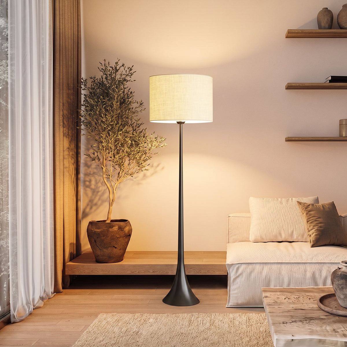 Silk Shade Floor Lamp – Modern Minimalist Standing Lighting