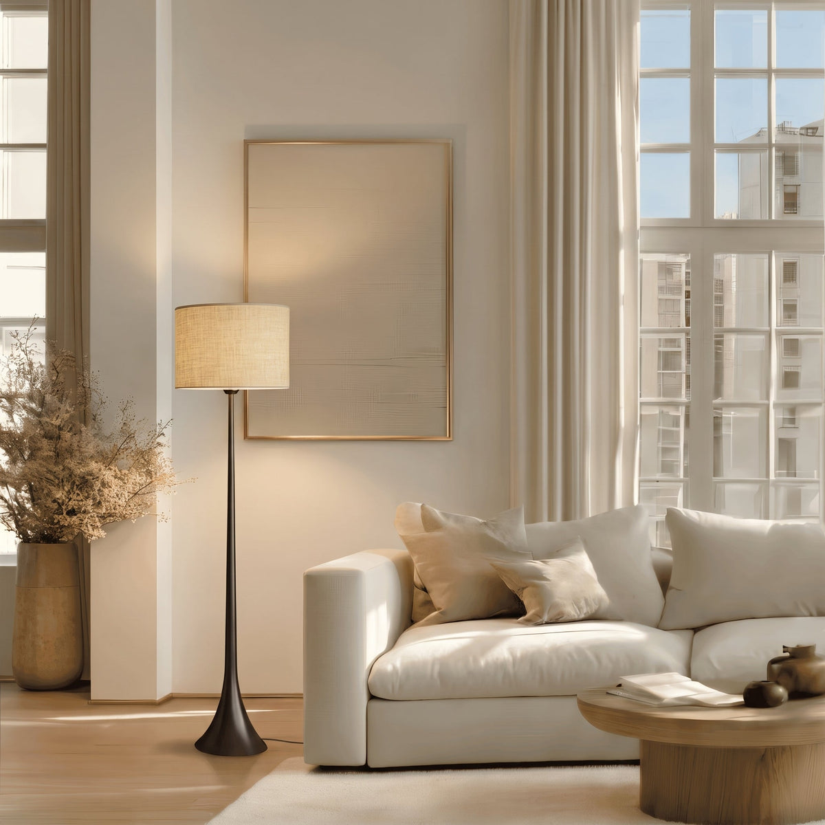 Silk Shade Floor Lamp – Modern Minimalist Standing Lighting