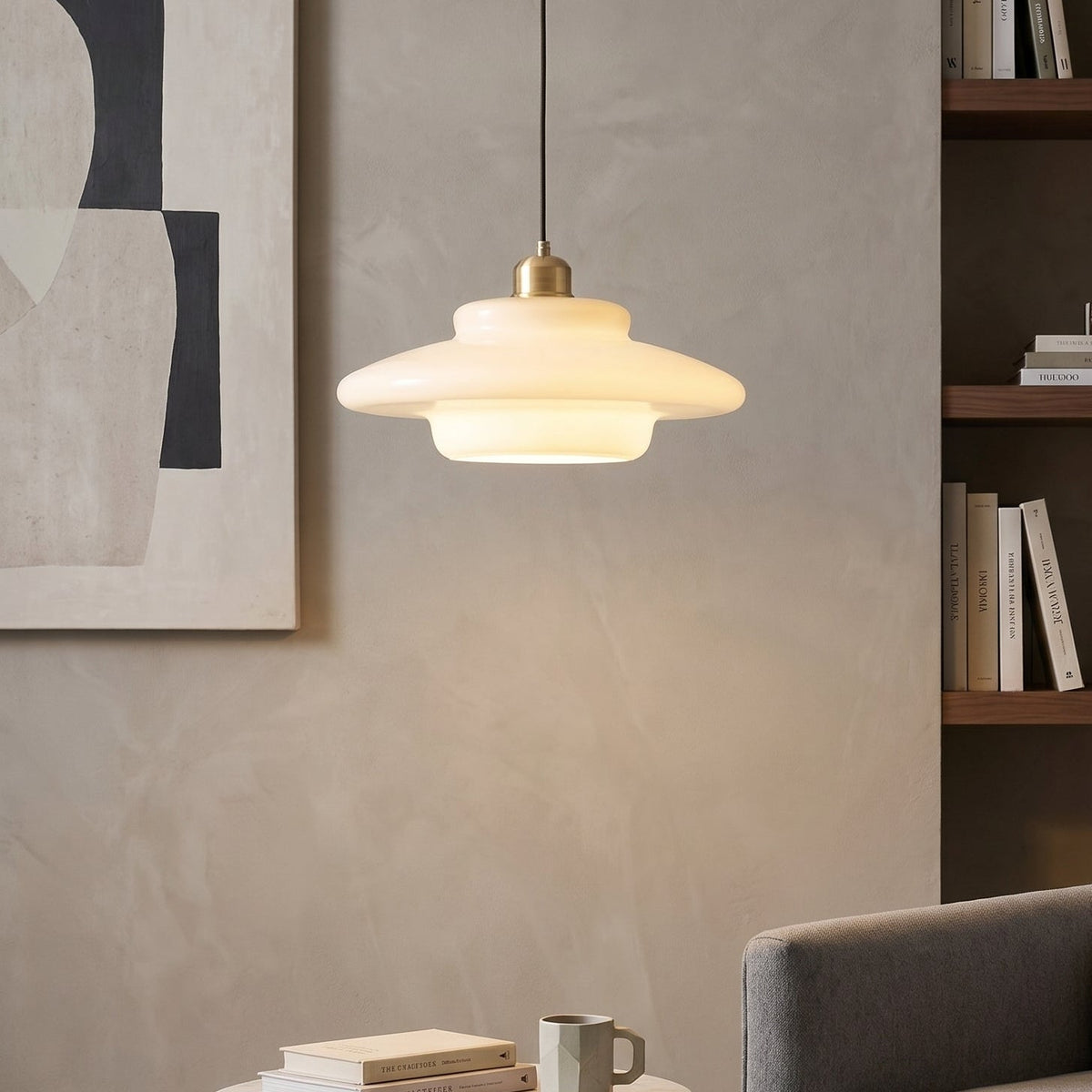 Milky White Glass Pendant Light – Modern Layered Hanging Lighting