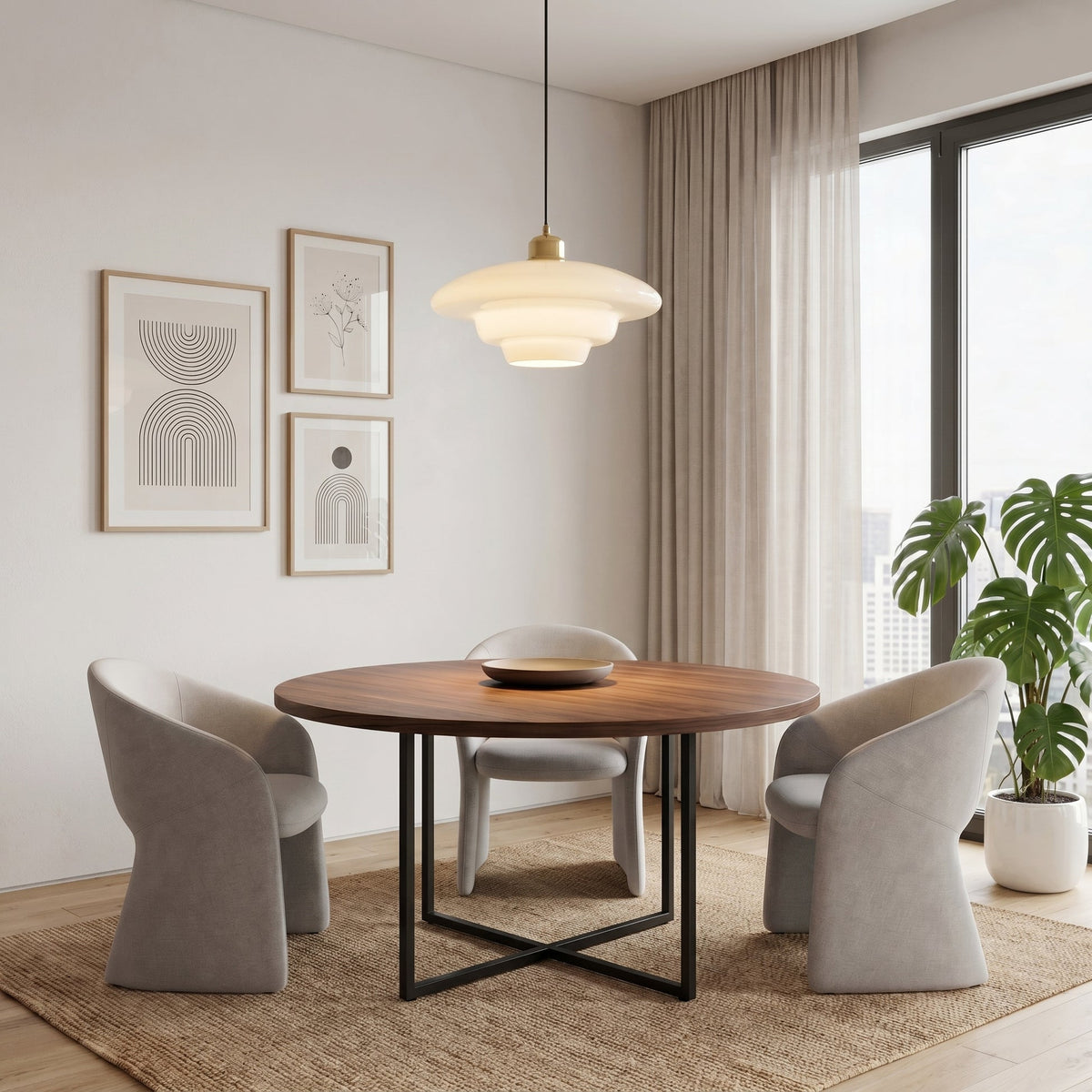 Milky White Glass Pendant Light – Modern Layered Hanging Lighting