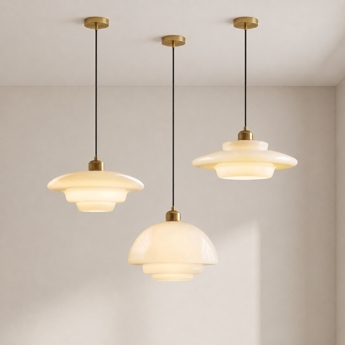 Milky White Glass Pendant Light – Modern Layered Hanging Lighting