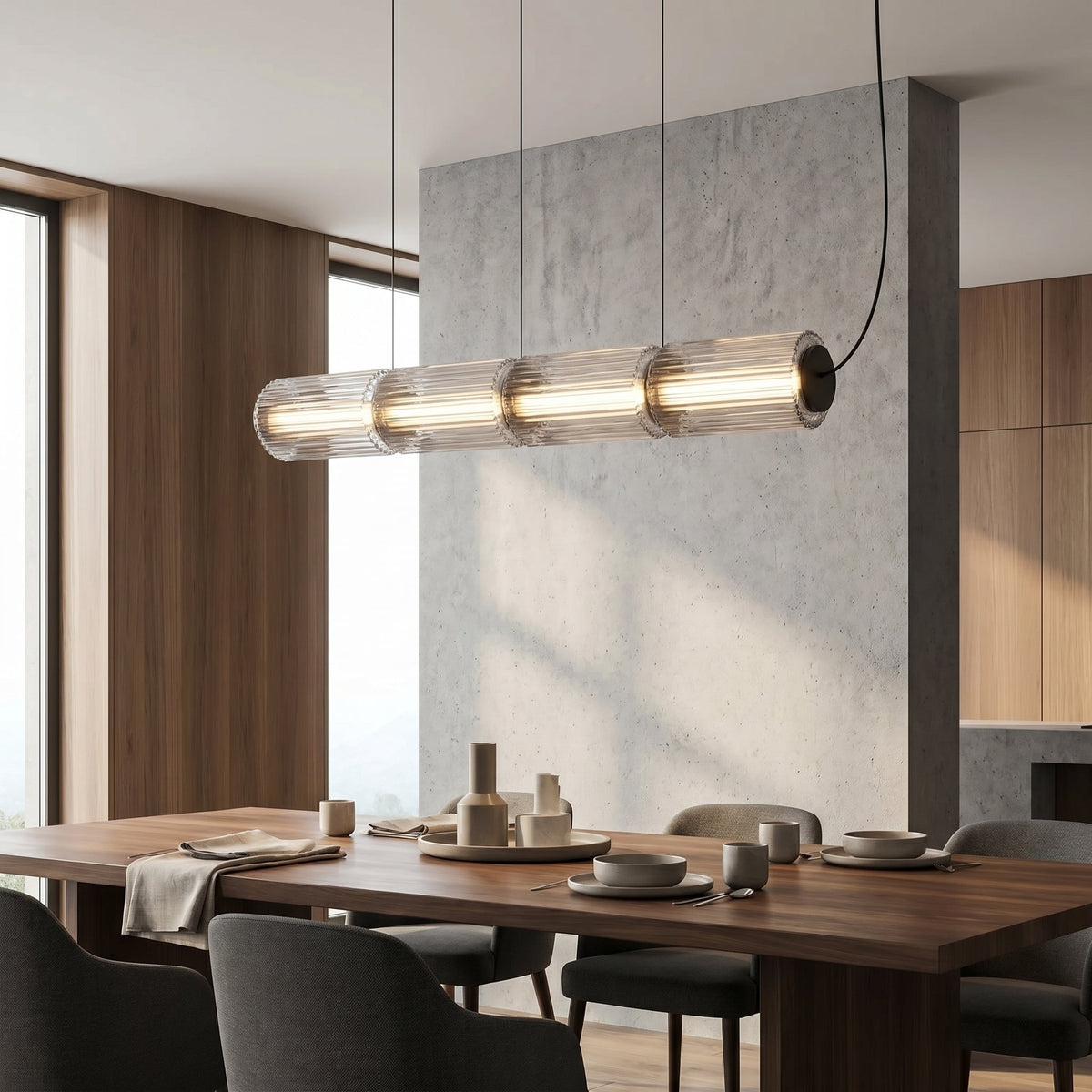 Cylinder Glass Pendant Light – Modern Linear Hanging Lighting