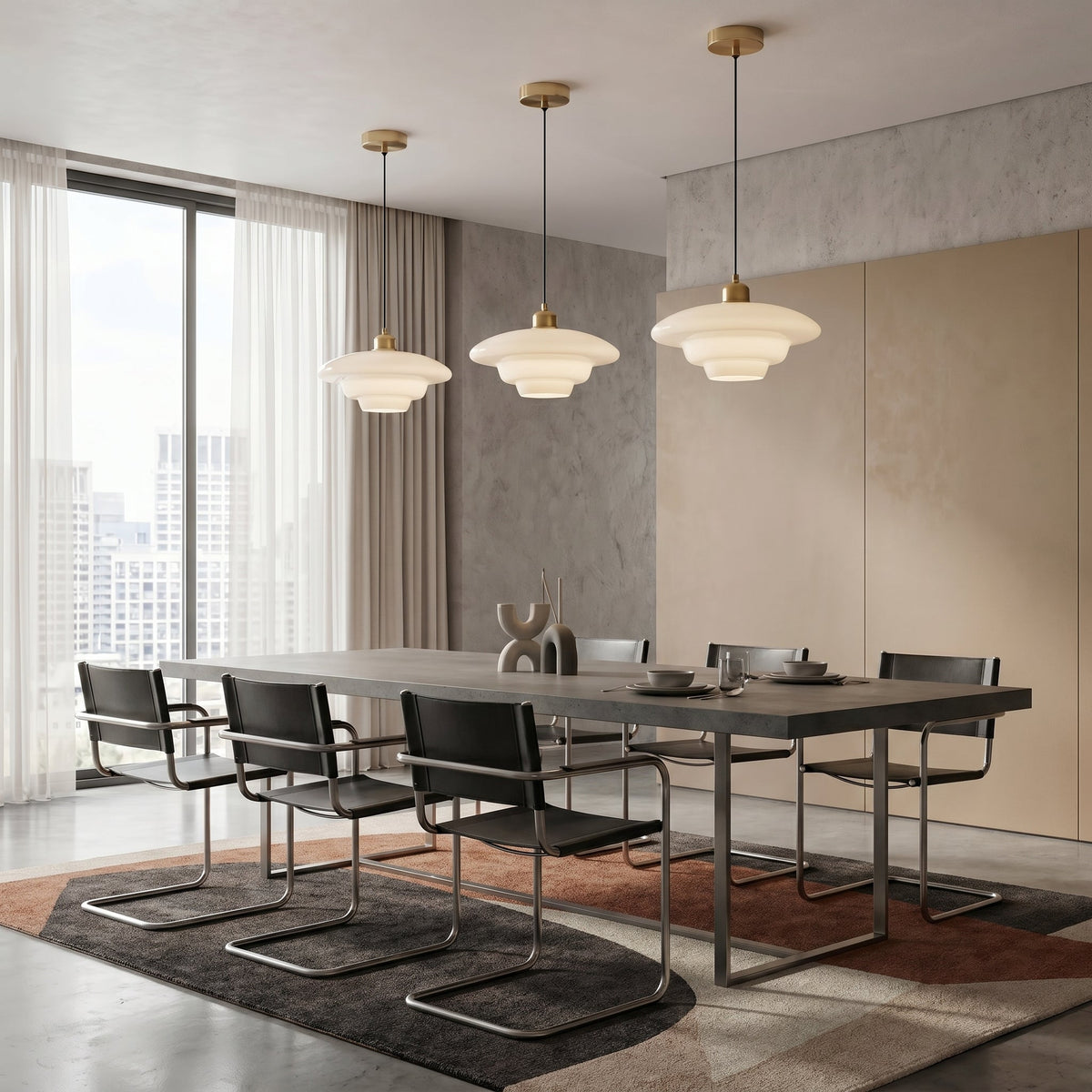 Milky White Glass Pendant Light – Modern Layered Hanging Lighting
