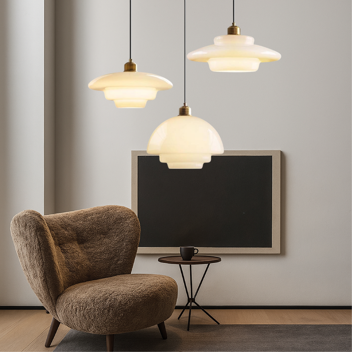 Milky White Glass Pendant Light – Modern Layered Hanging Lighting