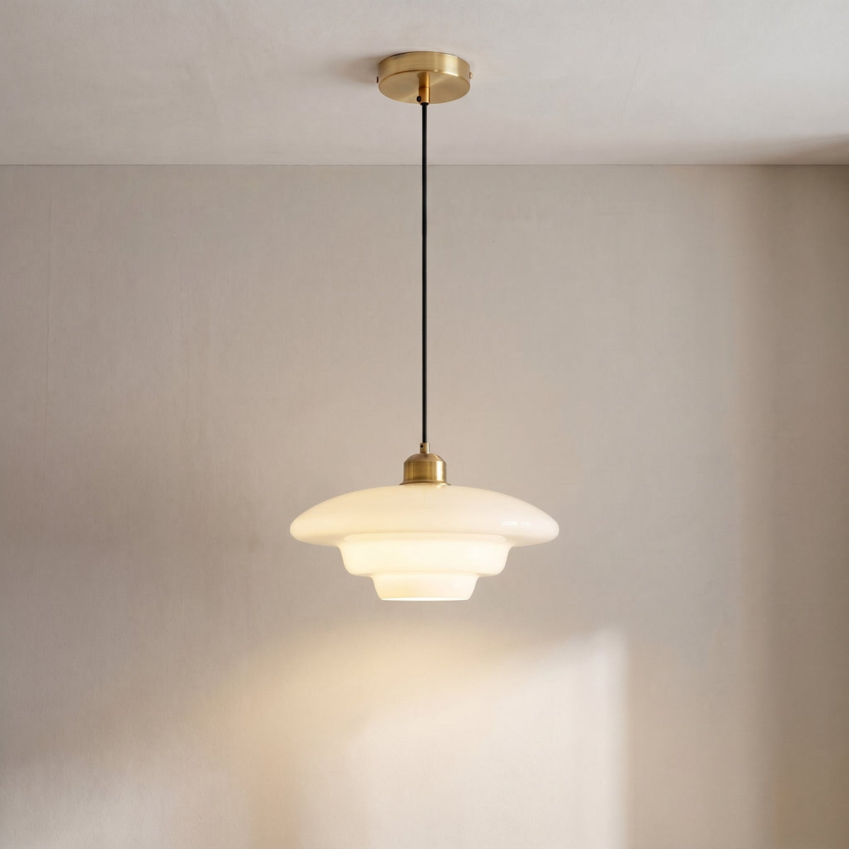 Milky White Glass Pendant Light – Modern Layered Hanging Lighting