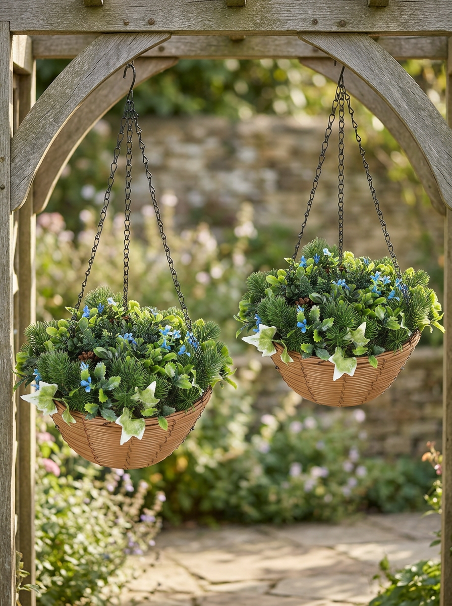 Hanging Planters Basket Set of 2 Outdoor Terrace | Chain