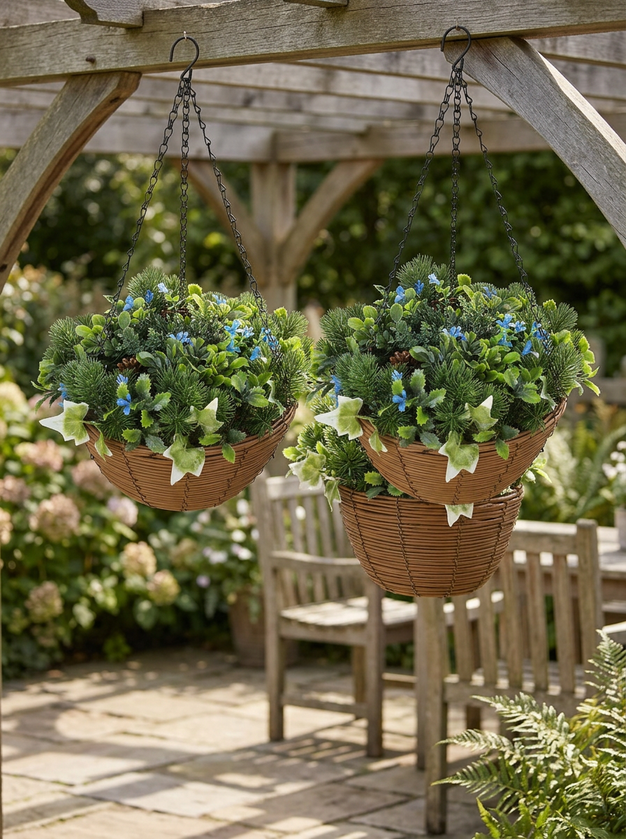 Hanging Planters Basket Set of 2 Outdoor Terrace | Chain
