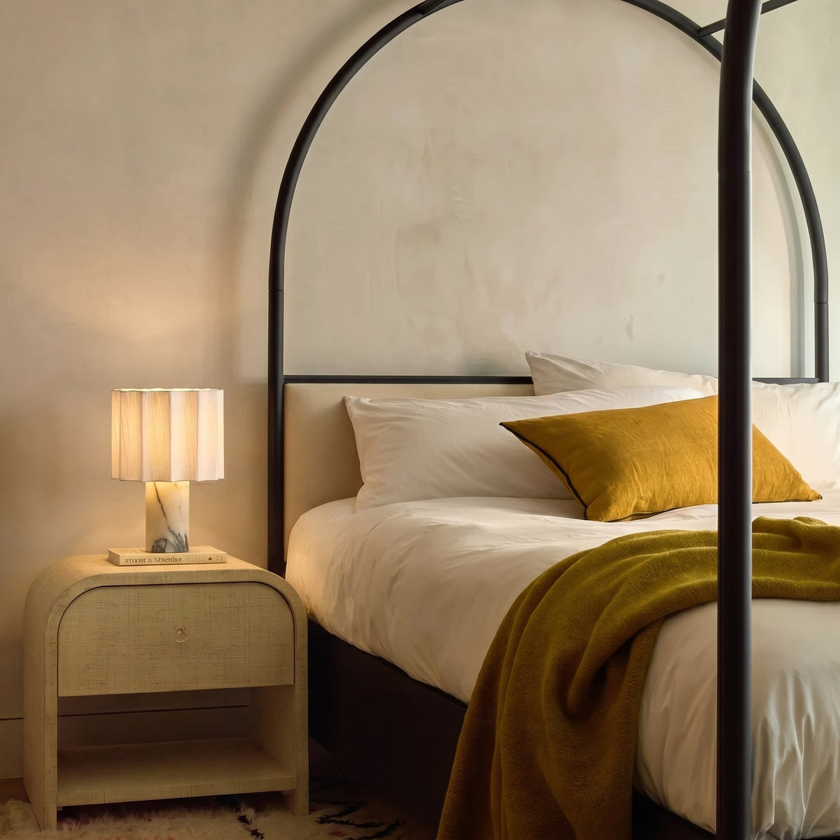 Pleated Marble Table Lamp – Rechargeable Ambient Lighting