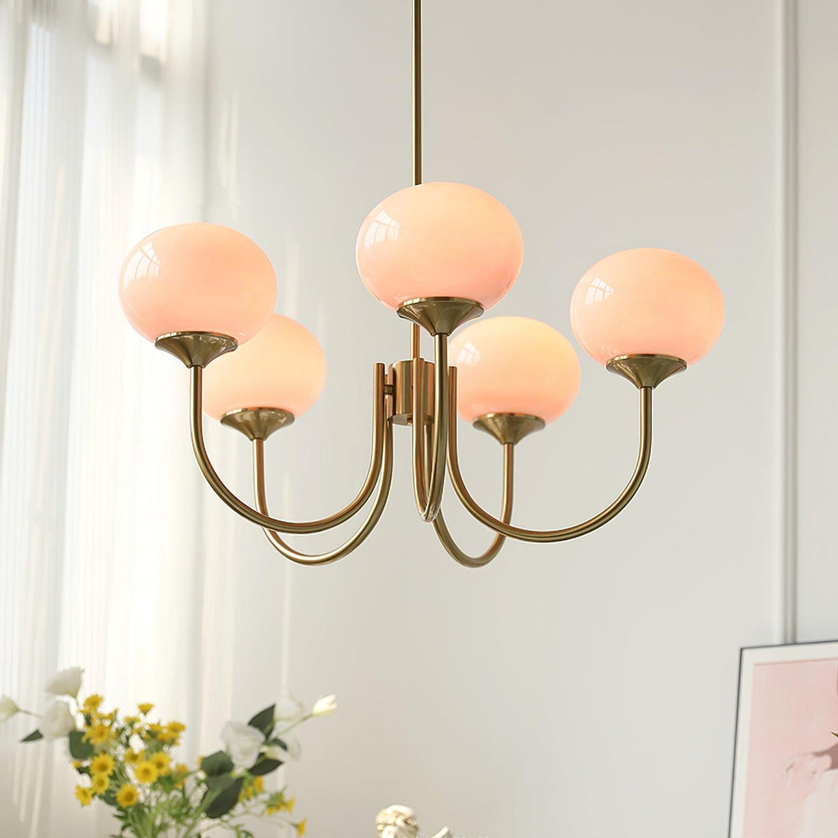 Pink Glass Globe Chandelier – Modern Elegant Hanging Lighting