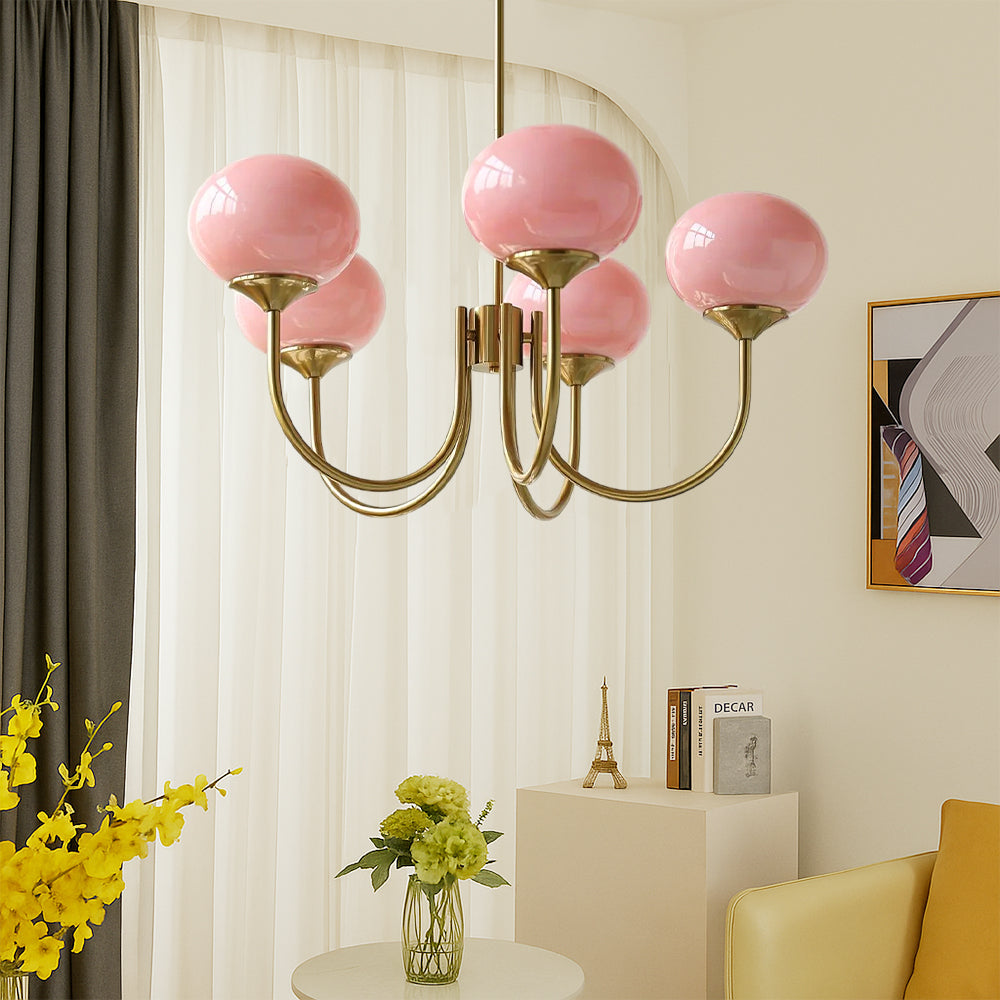 Pink Glass Globe Chandelier – Modern Elegant Hanging Lighting