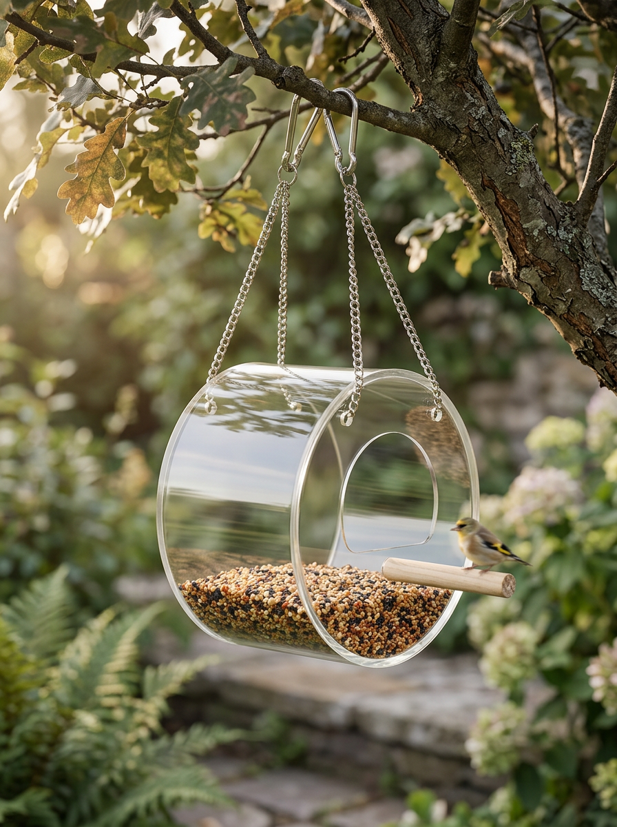 Outdoor Bird Food Box Hanging Clear Round | Perch