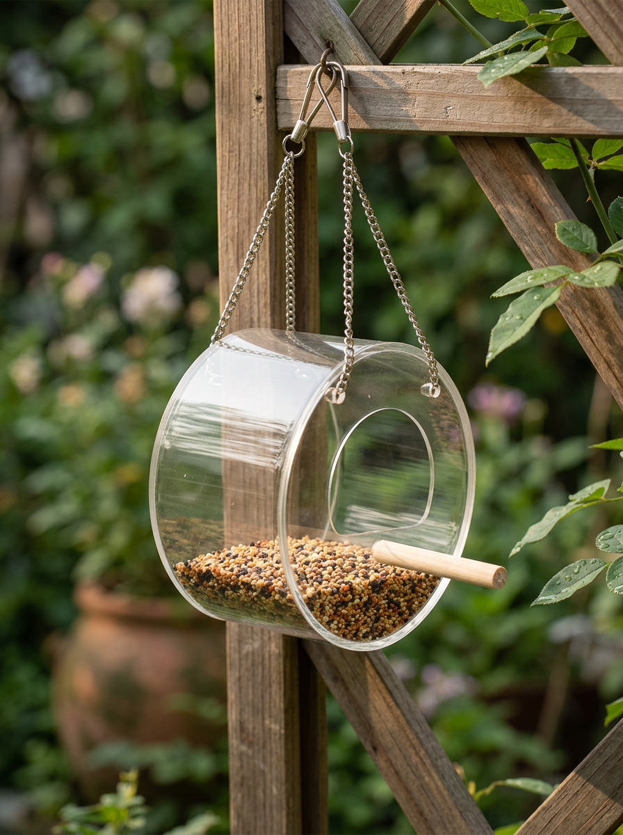 Outdoor Bird Food Box Hanging Clear Round | Perch