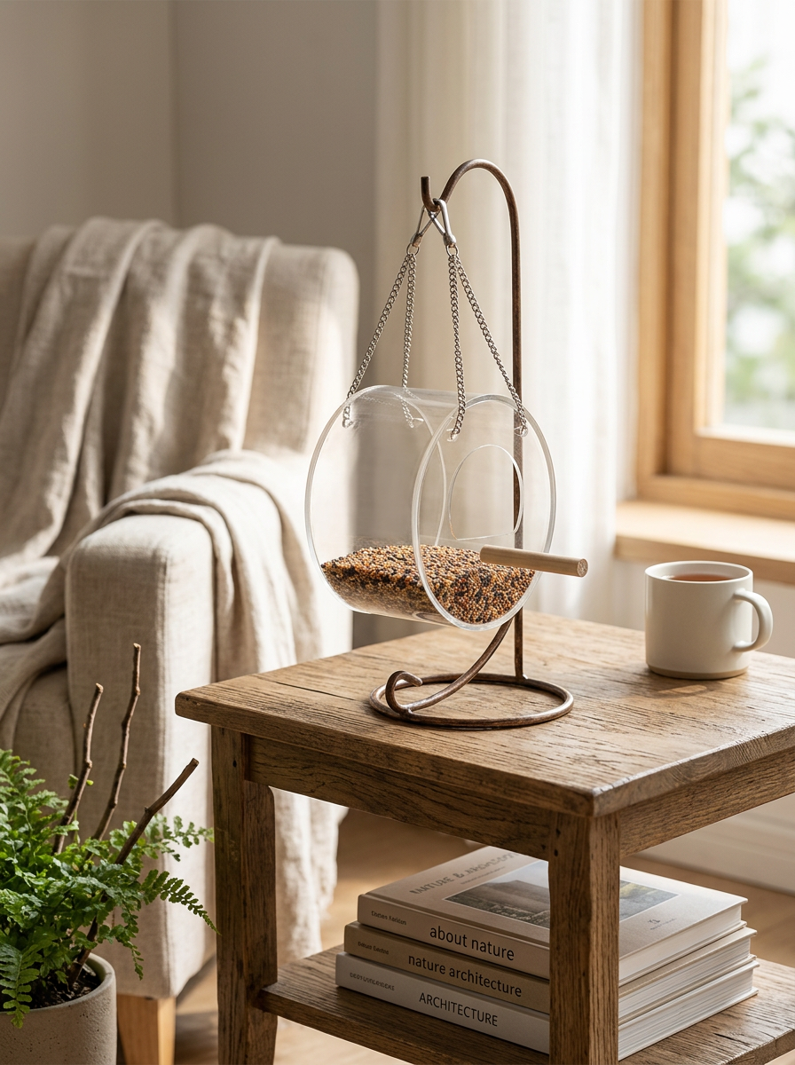 Outdoor Bird Food Box Hanging Clear Round | Perch