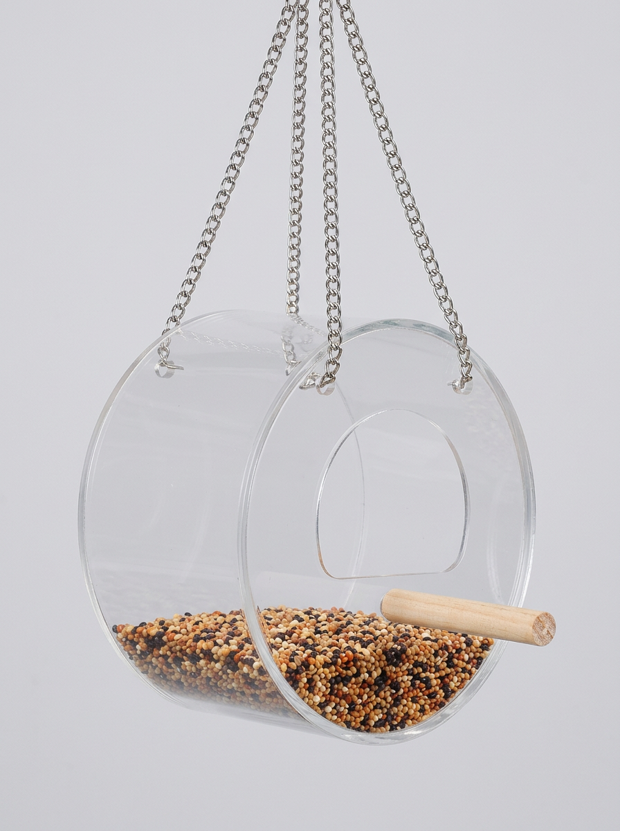 Outdoor Bird Food Box Hanging Clear Round | Perch