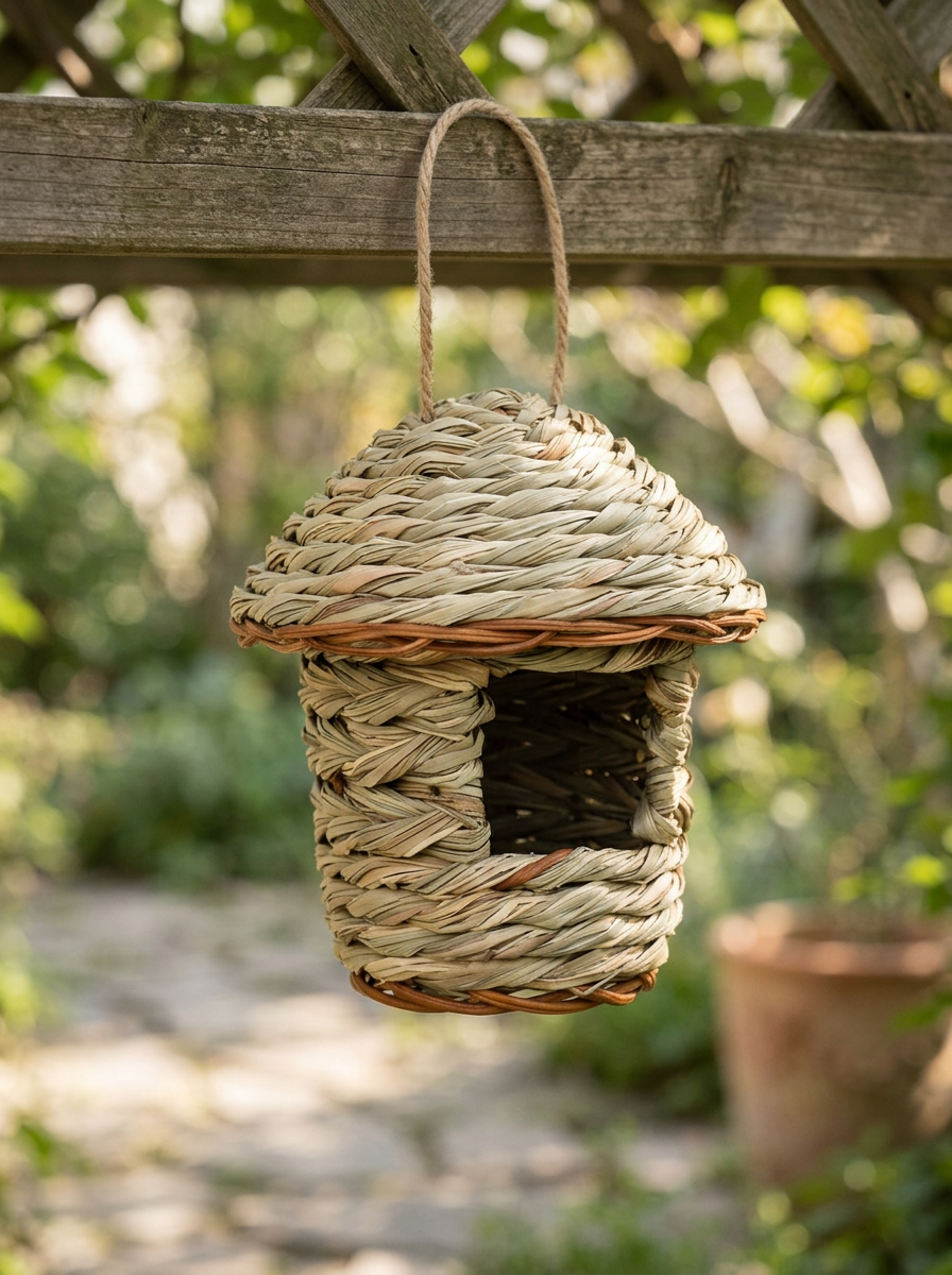 Outdoor Bird House Hanging Woven Straw Garden | Rope