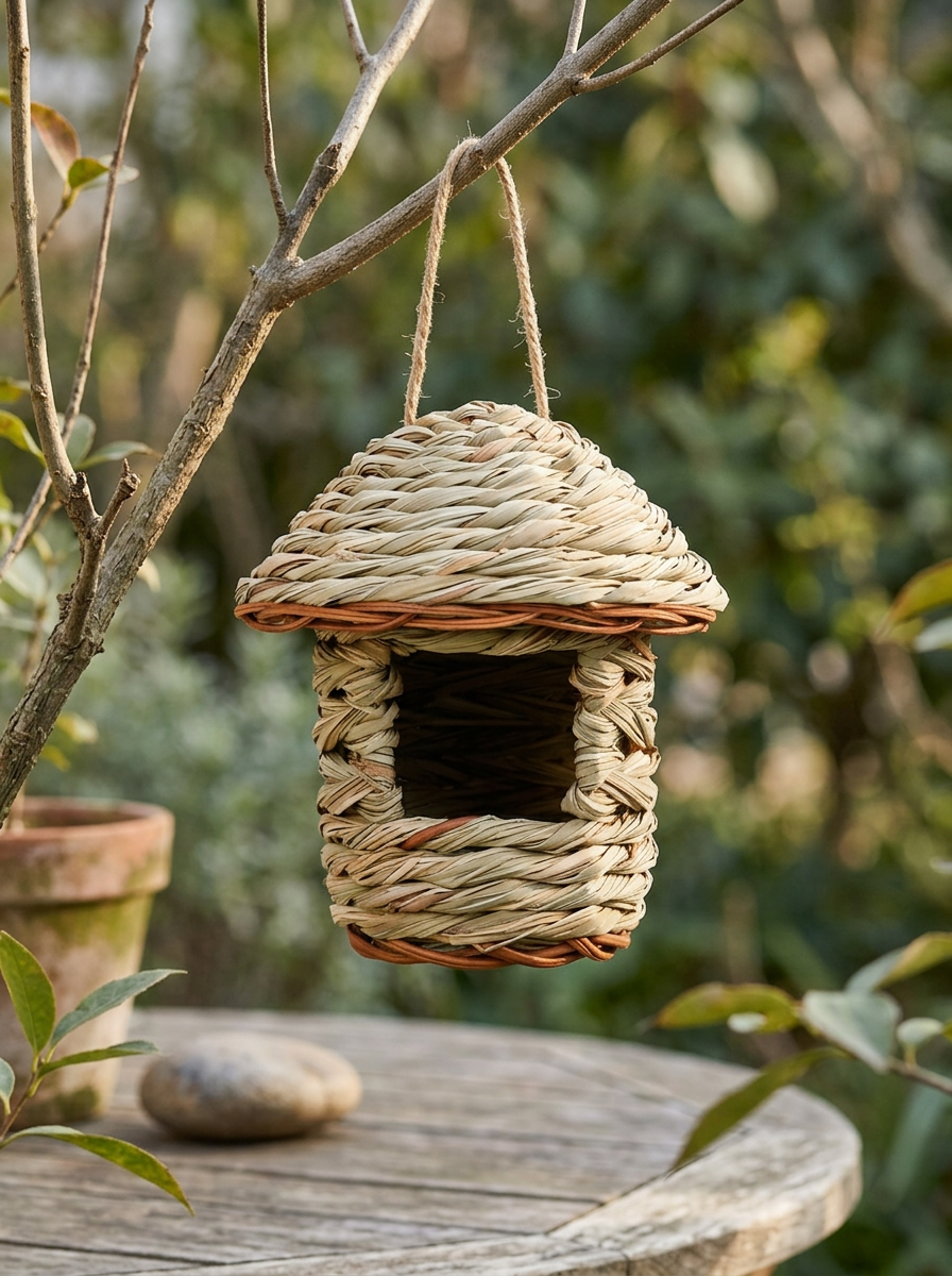 Outdoor Bird House Hanging Woven Straw Garden | Rope