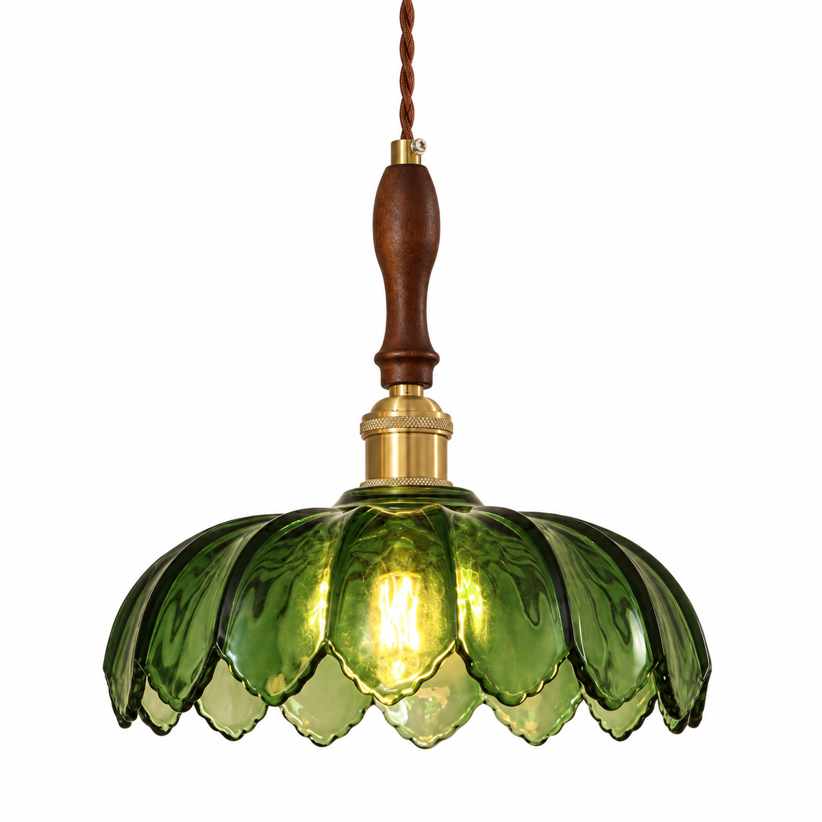 Vintage Floral Ribbed Glass Pendant Light