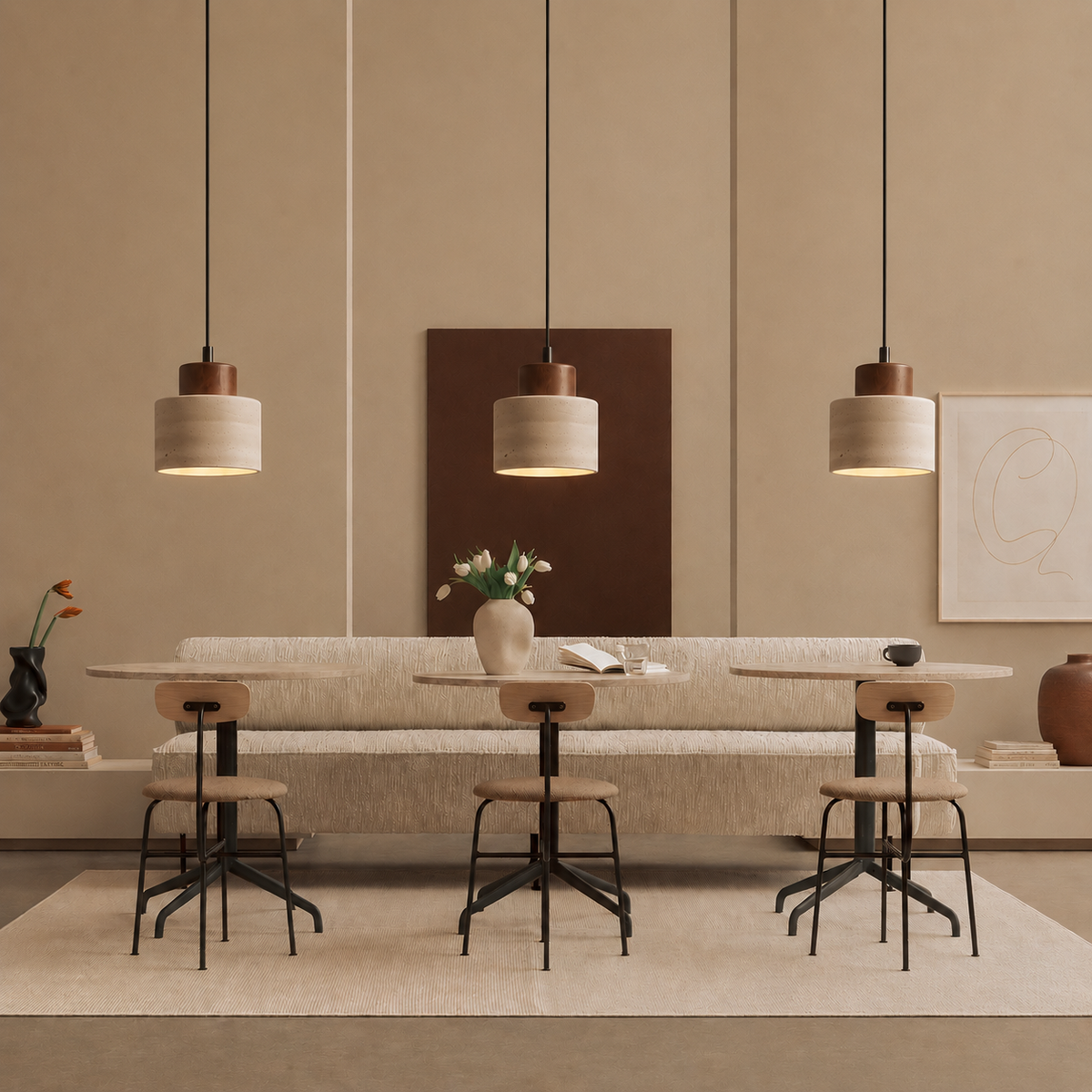 Travertine Stone Pendant Light – Modern Natural Stone Lighting