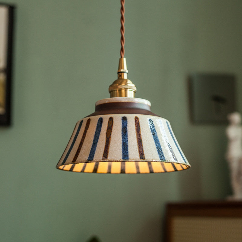Vintage Ceramic Pendant Light – Floral Pattern Hanging Lighting