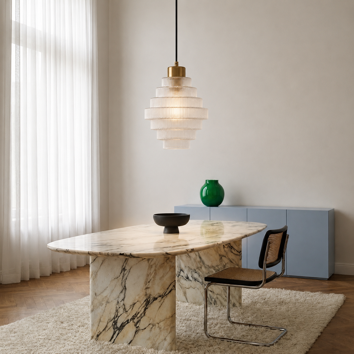 Tiered Ribbed Glass Pendant Light – Antique Brass Lighting