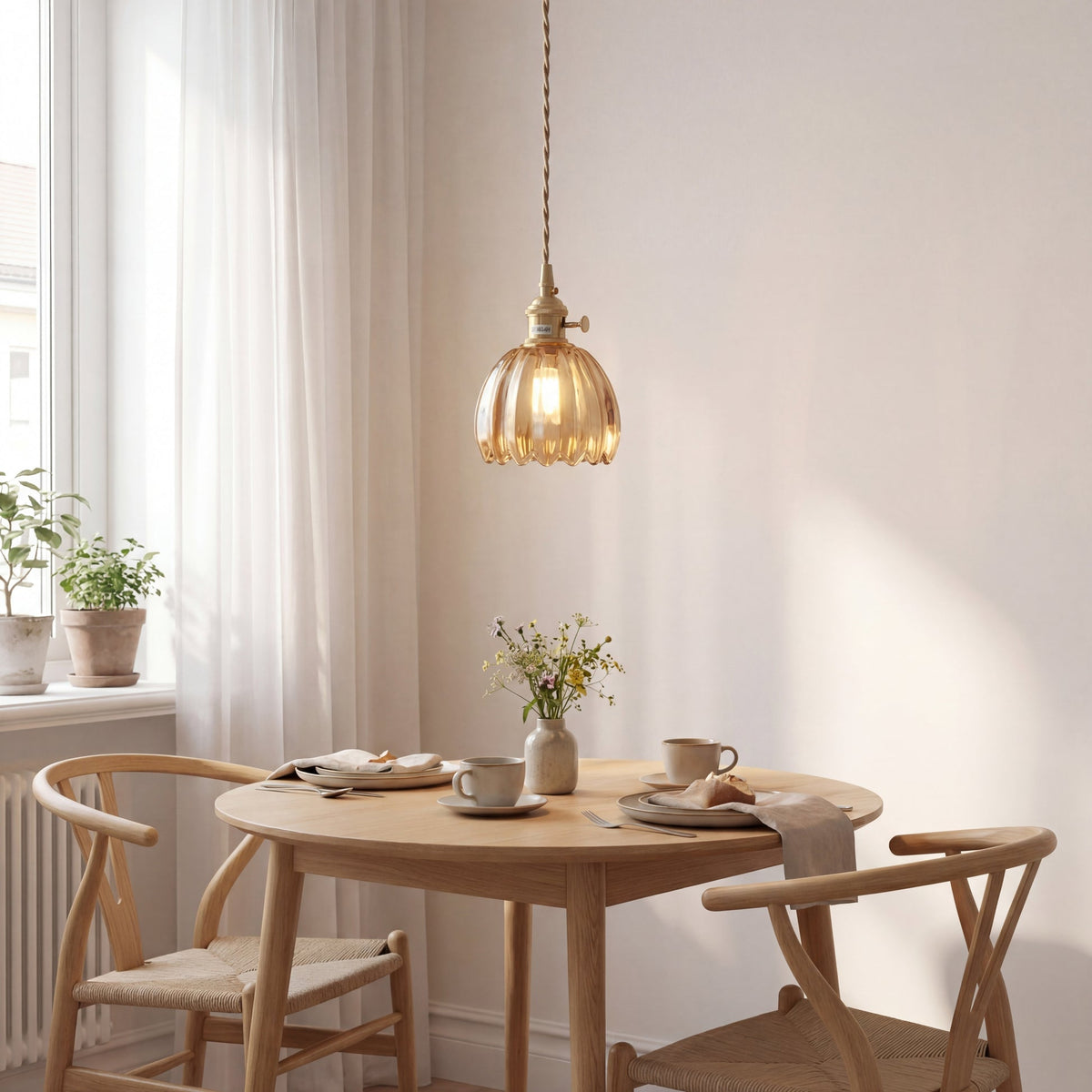 Japanese Glass Pendant Light – Vintage Ribbed Glass Lighting