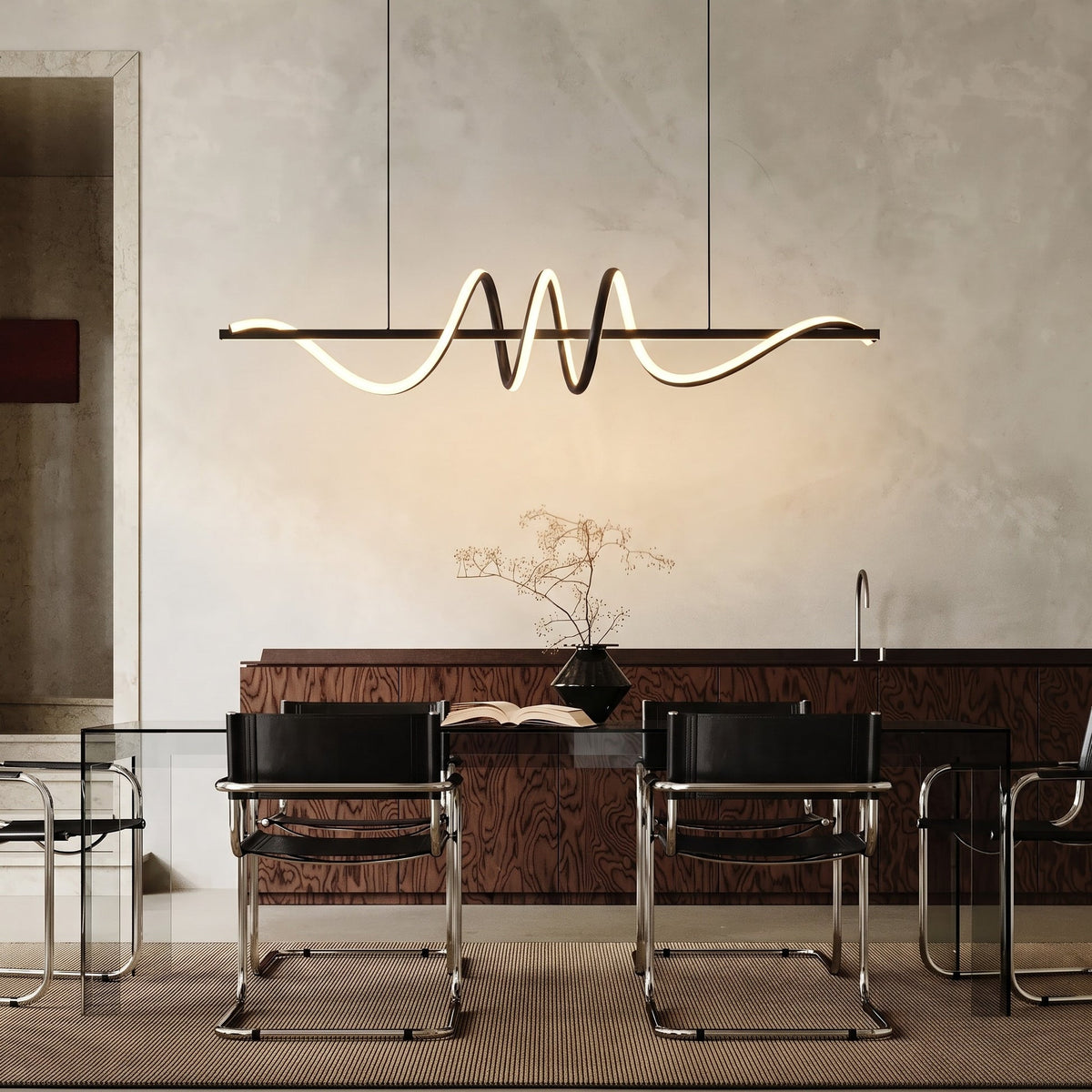 Sculptural Wave LED Pendant Light – Linear Hanging Lighting