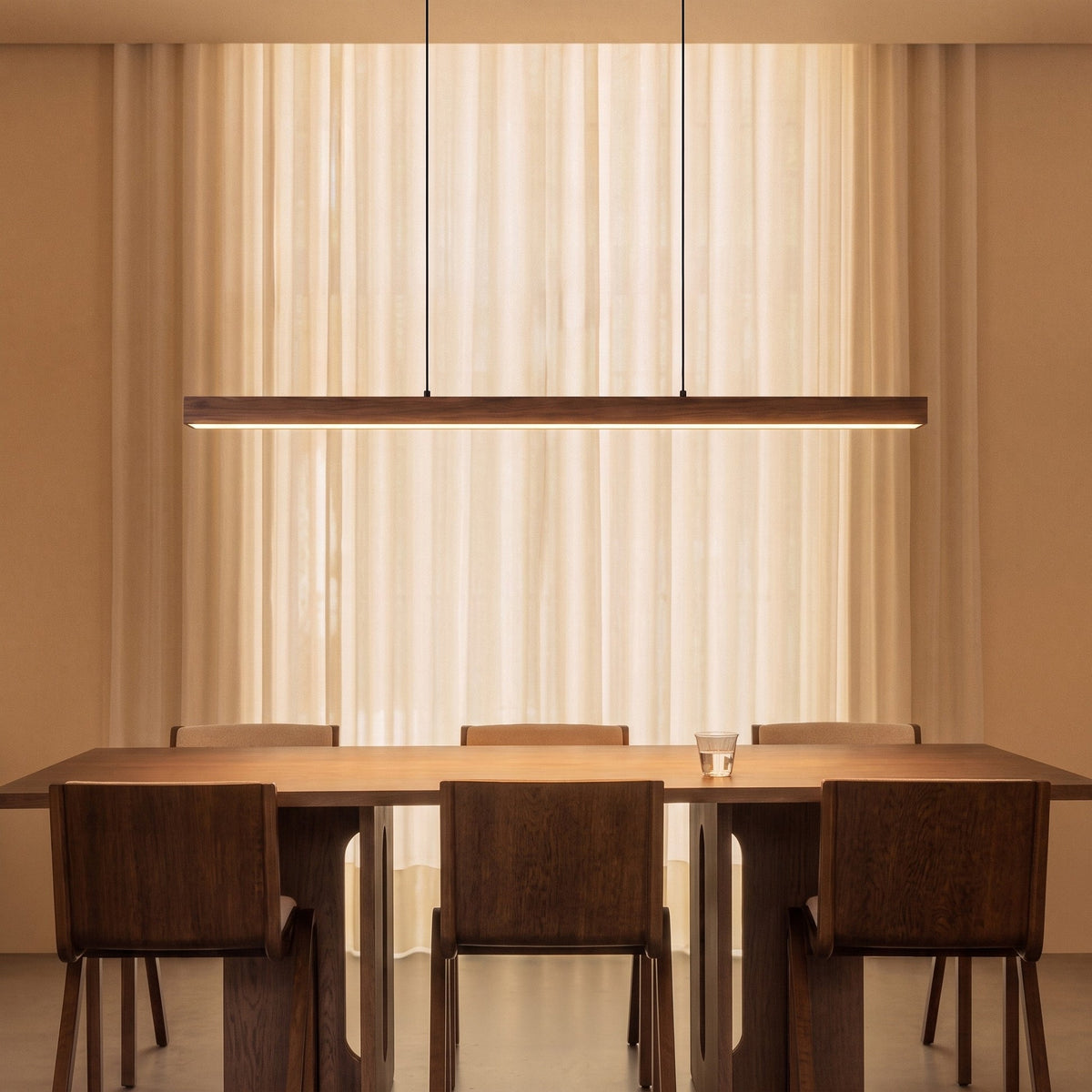 Walnut Wood Linear LED Pendant Light – Minimalist Hanging Lighting