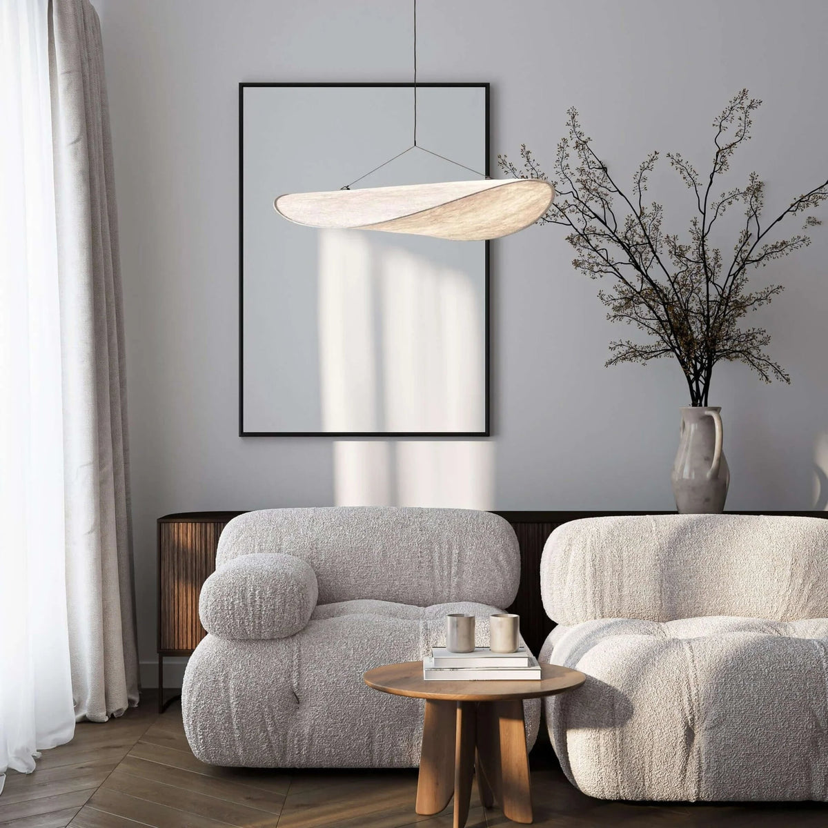 Japandi Sculptural Pendant Light – Organic Wave Lighting