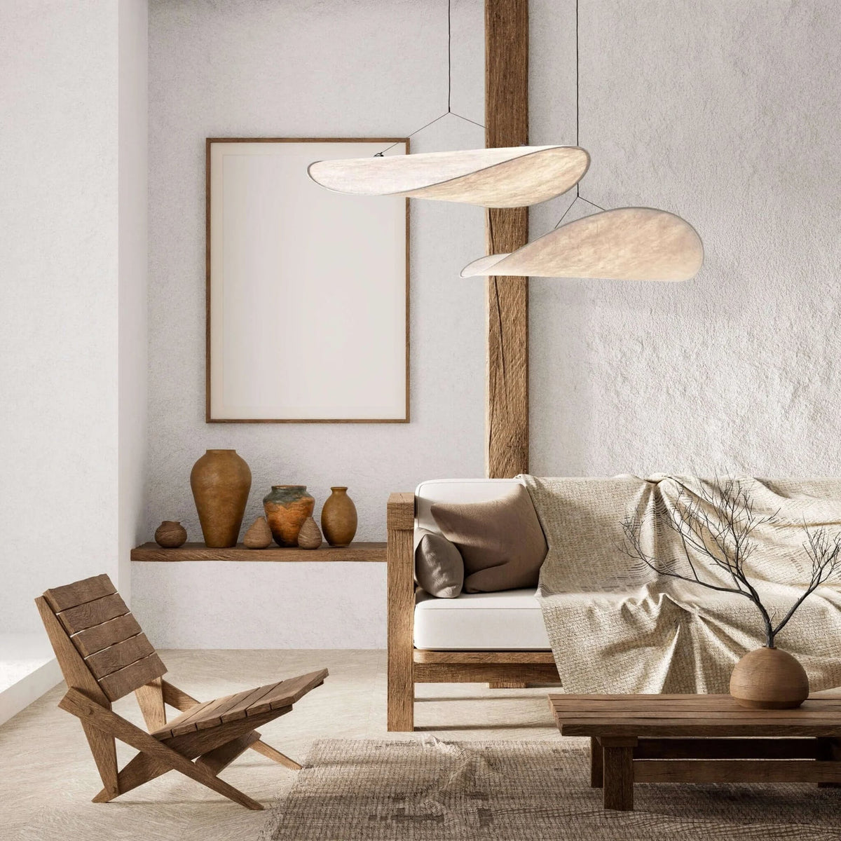 Japandi Sculptural Pendant Light – Organic Wave Lighting