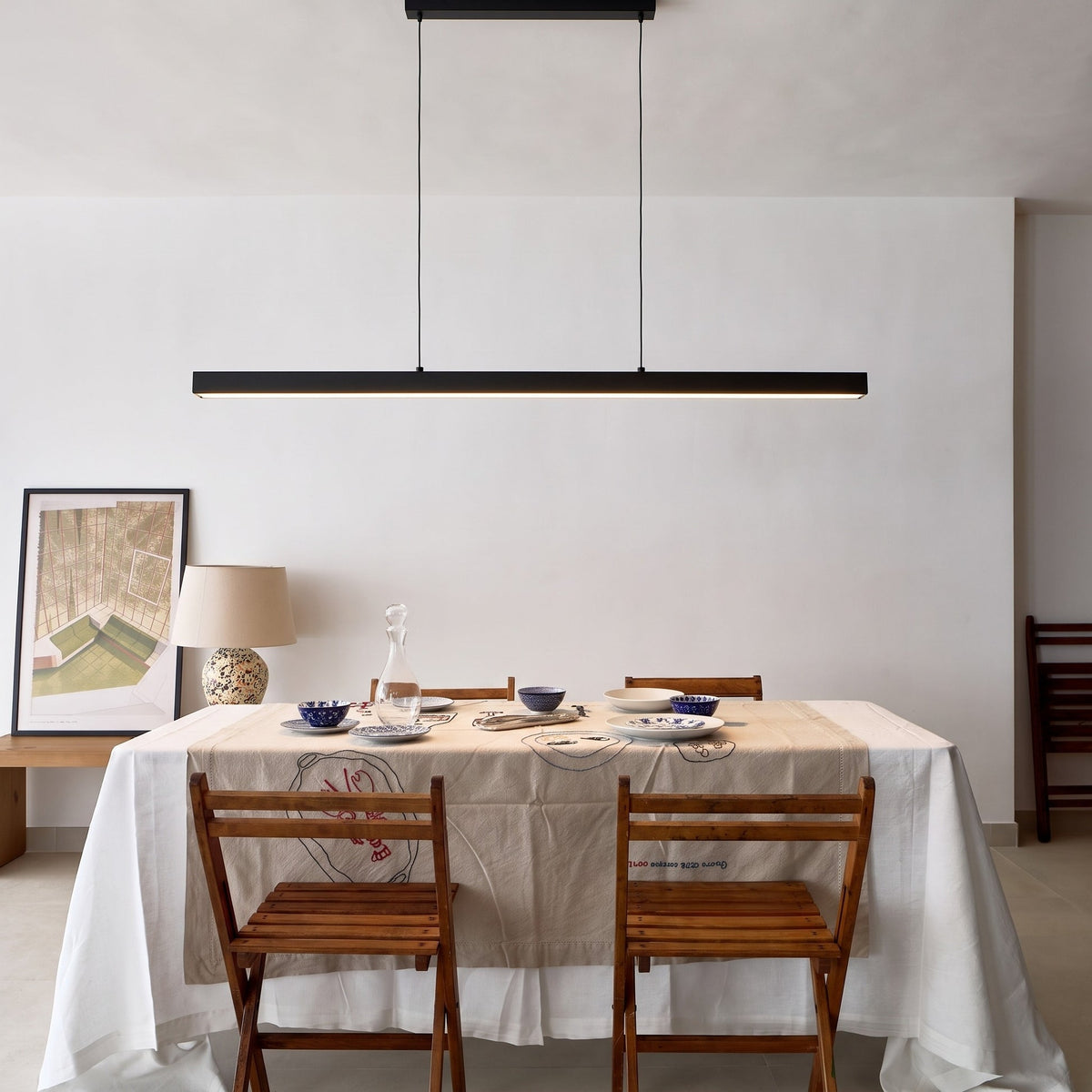 Slim Linear LED Pendant Light – Minimalist Dining Room Lighting