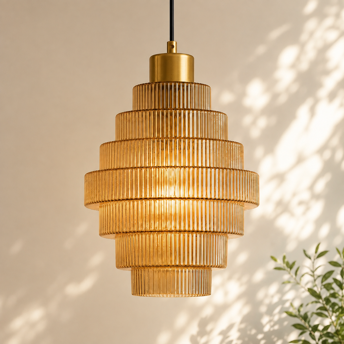 Tiered Ribbed Glass Pendant Light – Antique Brass Lighting