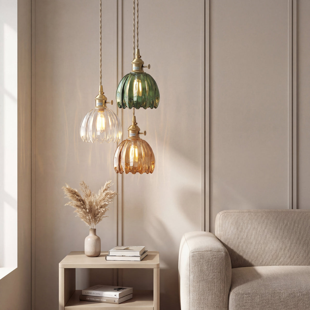 Japanese Glass Pendant Light – Vintage Ribbed Glass Lighting