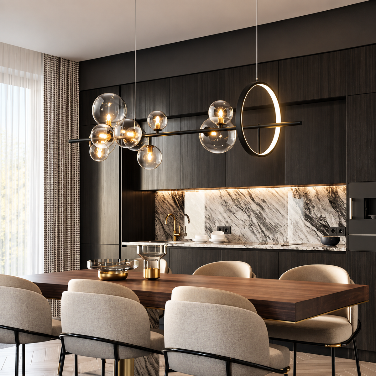 Linear Glass Globe Pendant Light – Contemporary Geometric Lighting