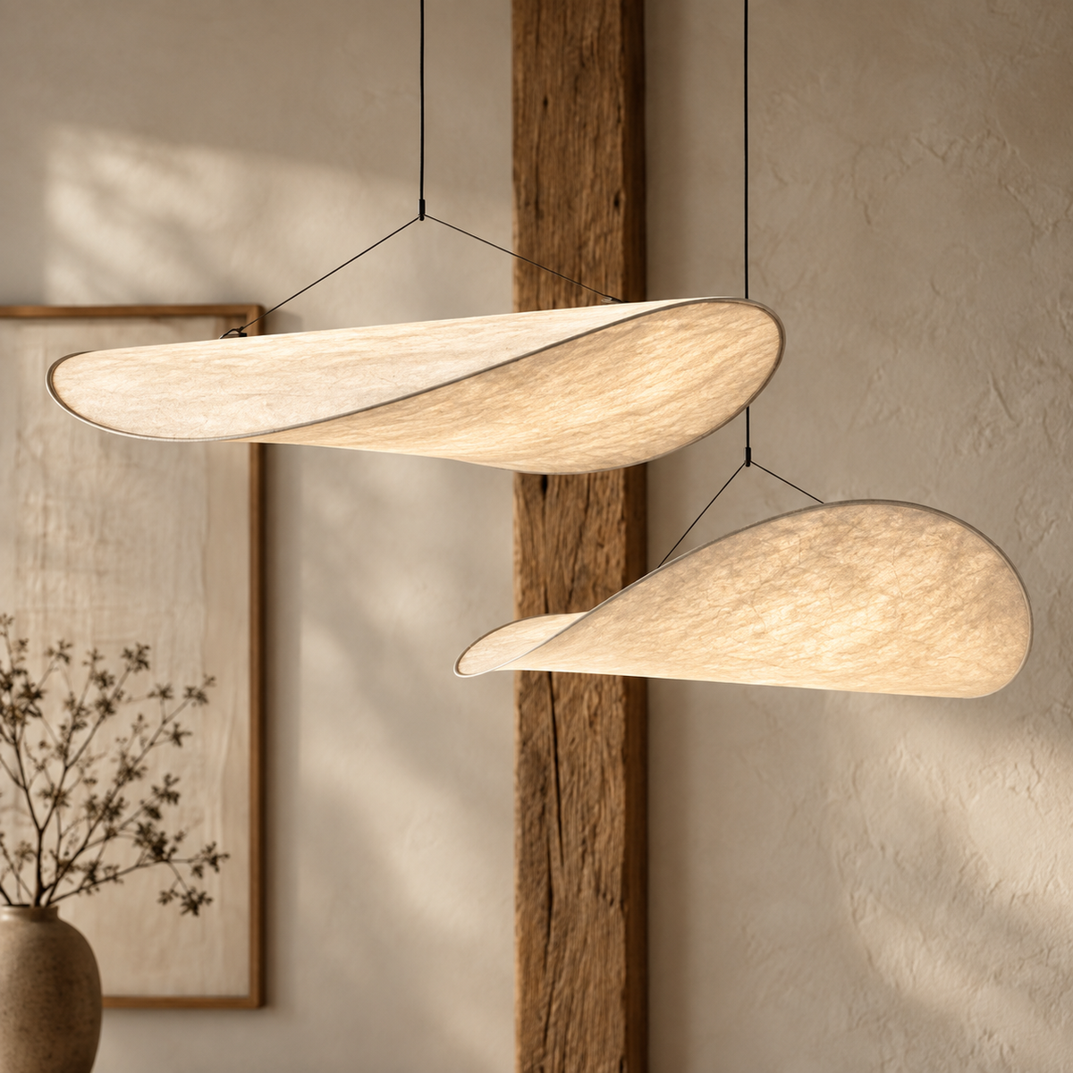 Japandi Sculptural Pendant Light – Organic Wave Lighting