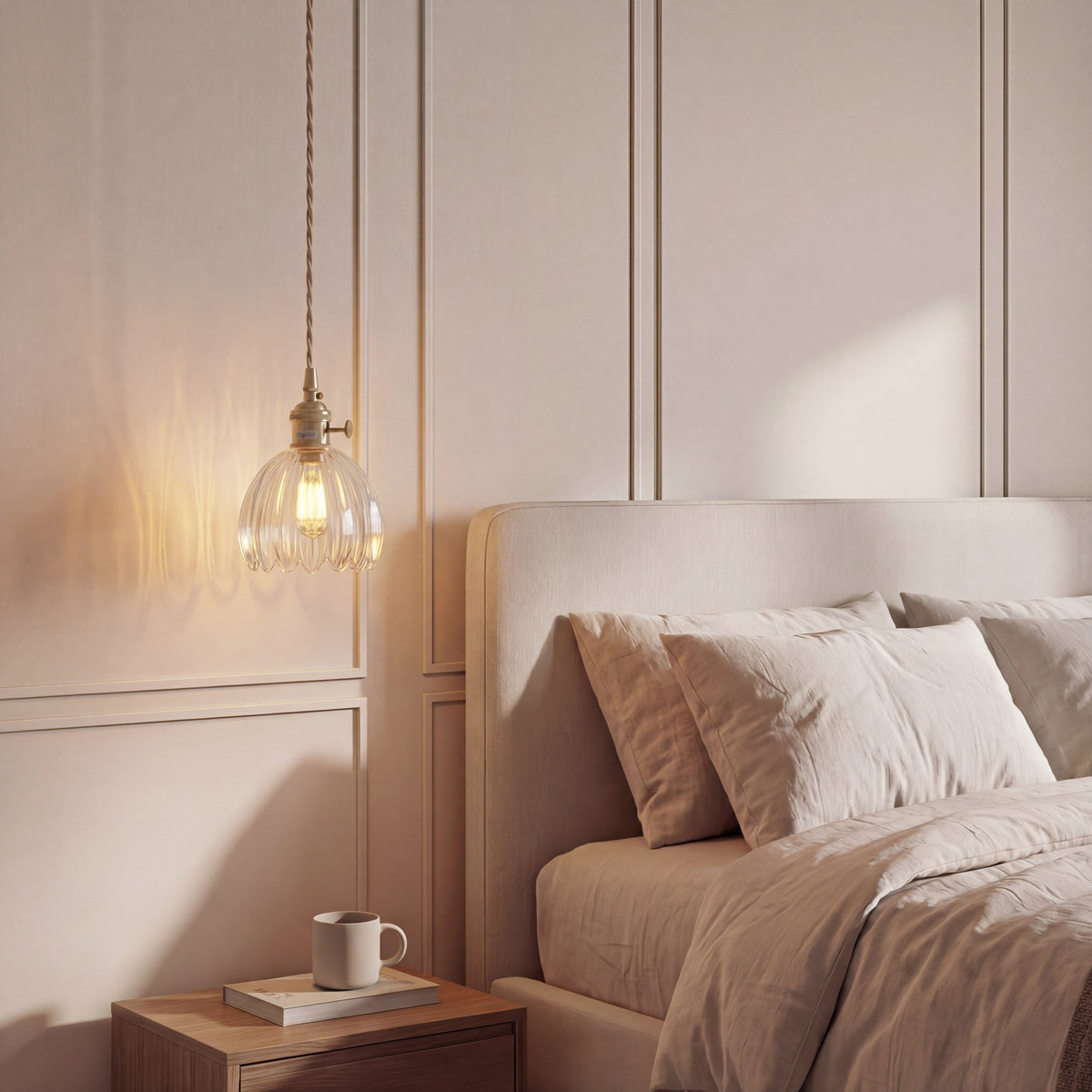Japanese Glass Pendant Light – Vintage Ribbed Glass Lighting
