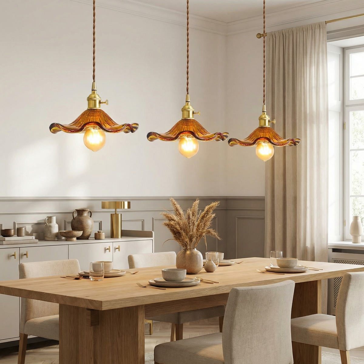 Vintage Floral Glass Pendant Light – Wavy Glass Shade Lighting