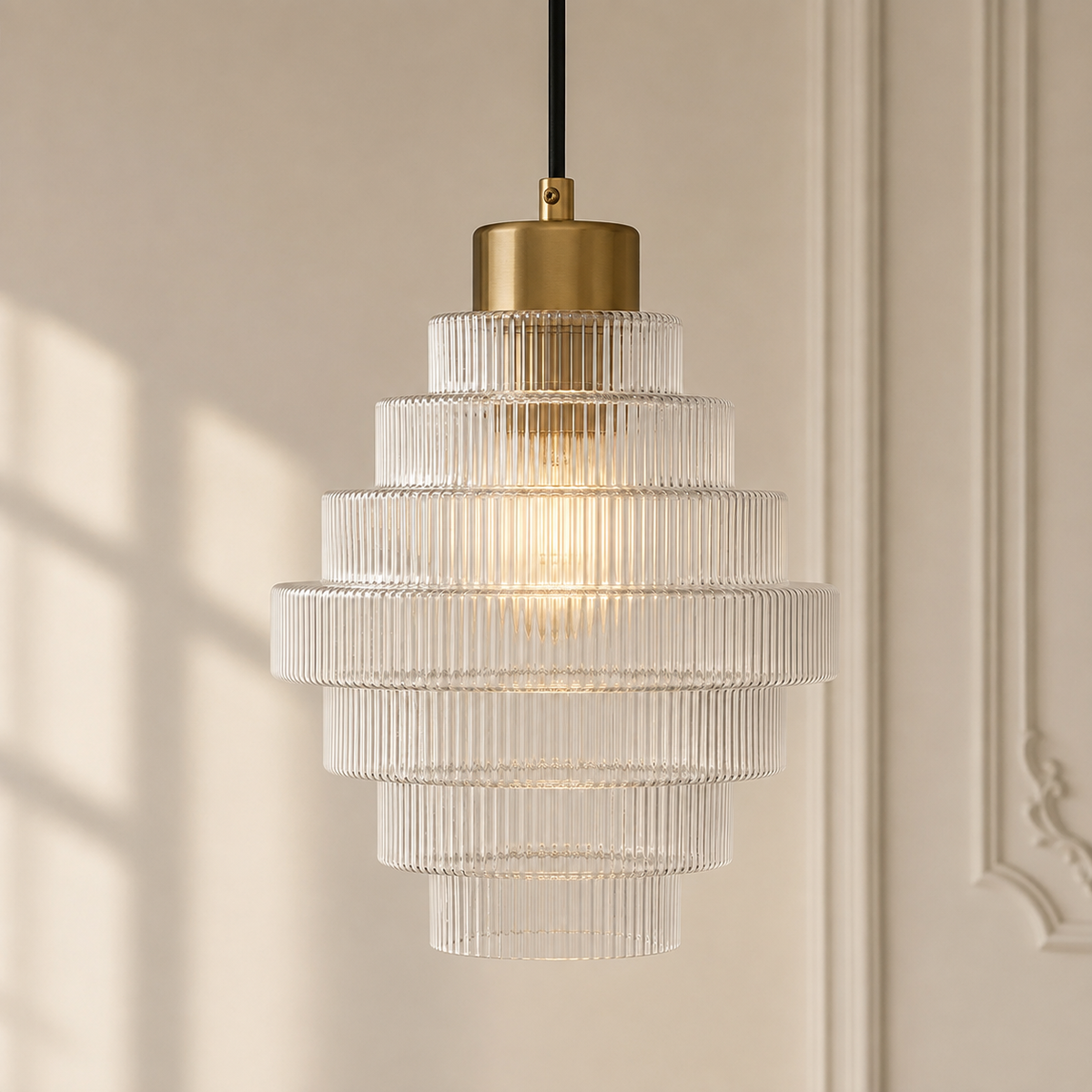 Tiered Ribbed Glass Pendant Light – Antique Brass Lighting