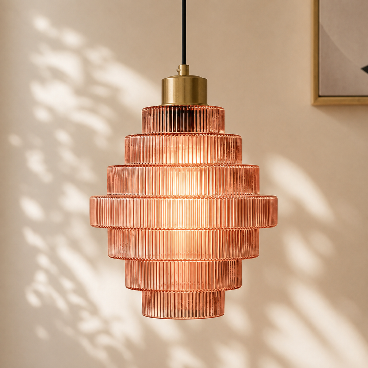 Tiered Ribbed Glass Pendant Light – Antique Brass Lighting